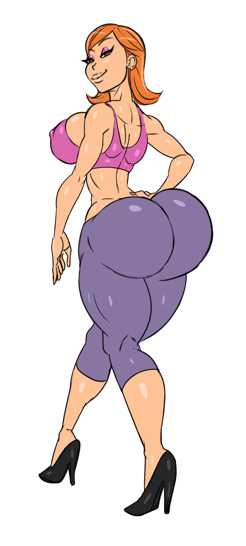 ass, big ass, big breasts, bottom heavy, breasts, bubble butt, confident, confident smile, debbie turnbull, debs turnbull, erect nipples, female, female only, high heels, large ass, large breasts, looking at viewer, looking back, milf, nipples, red hair, red head, redhead, robotboy, sun1sol, thick ass, thick thighs, voluptuous