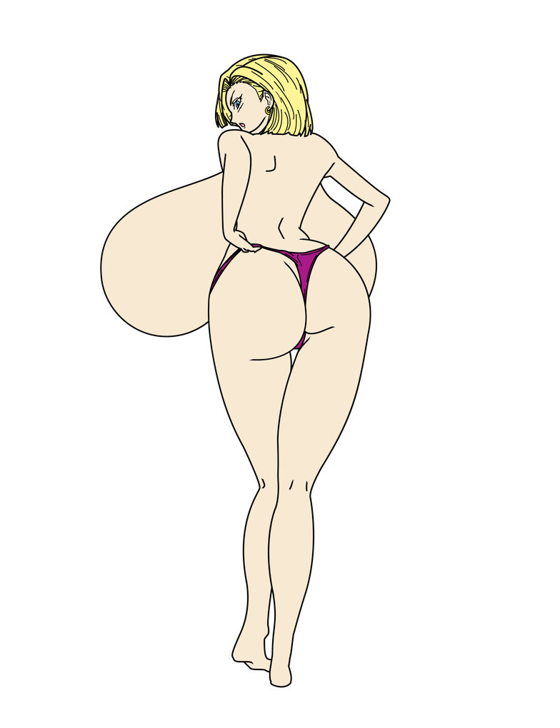 1girls, android 18, ass, backboob, bikini aside, blue eyes, breasts, dragon ball, dragon ball z, female, female only, hyper breasts, solo, toshiso