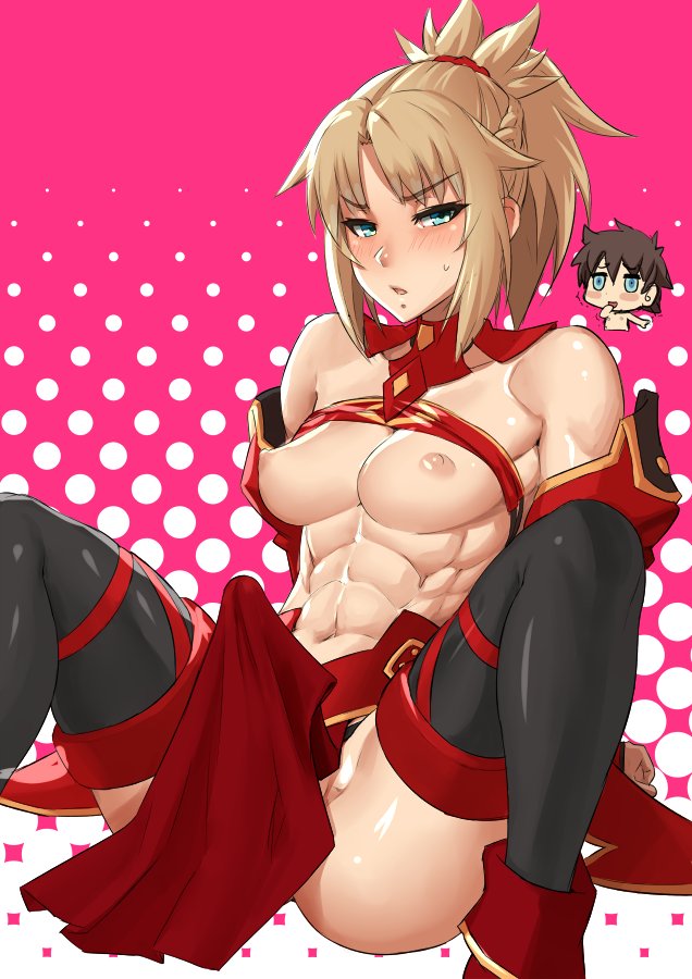 1futa abs areolae breasts bulge dickgirl erection erection_under_clothes fate/apocrypha fate/grand_order fate_(series) futa_only futanari intersex looking_at_viewer mikoyan mordred_(fate) muscles muscular muscular_futanari nipples penis penis_under_clothes solo solo_futa