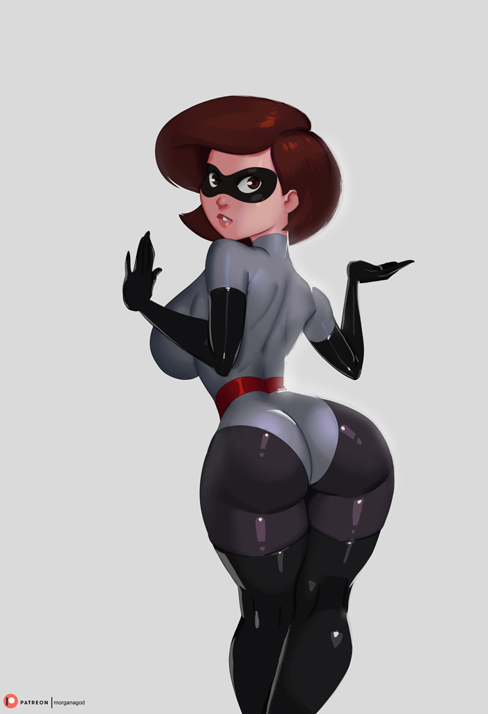 alternate_costume armwear ass big_ass bodysuit breasts cleavage clothed clothing dat_ass disney elastigirl elastigirl_(the_incredibles_2_supersuit) eyewear female female_only footwear fully_clothed handwear helen_parr legwear looking_at_viewer looking_back mask morganagod patreon pixar round_ass skin_tight solo the_incredibles the_incredibles_2 thick_legs thick_thighs tight_clothing