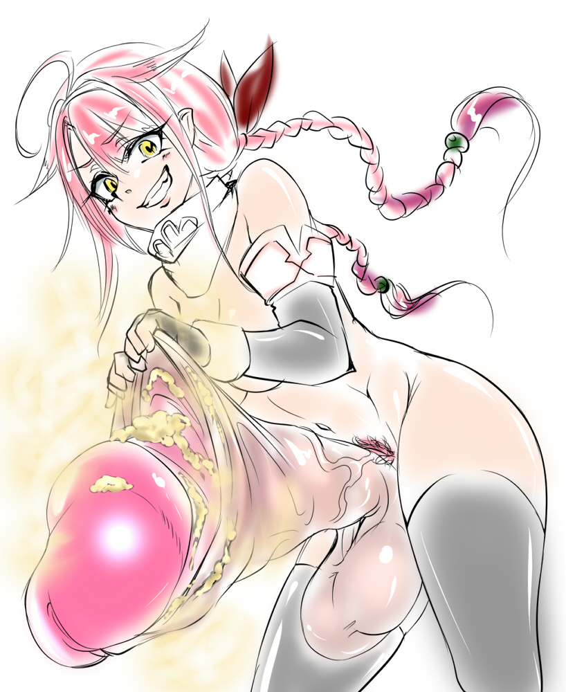 excessive smegma, foreskin, futanari, intersex, penis, pink hair, smegma, uncircumcised