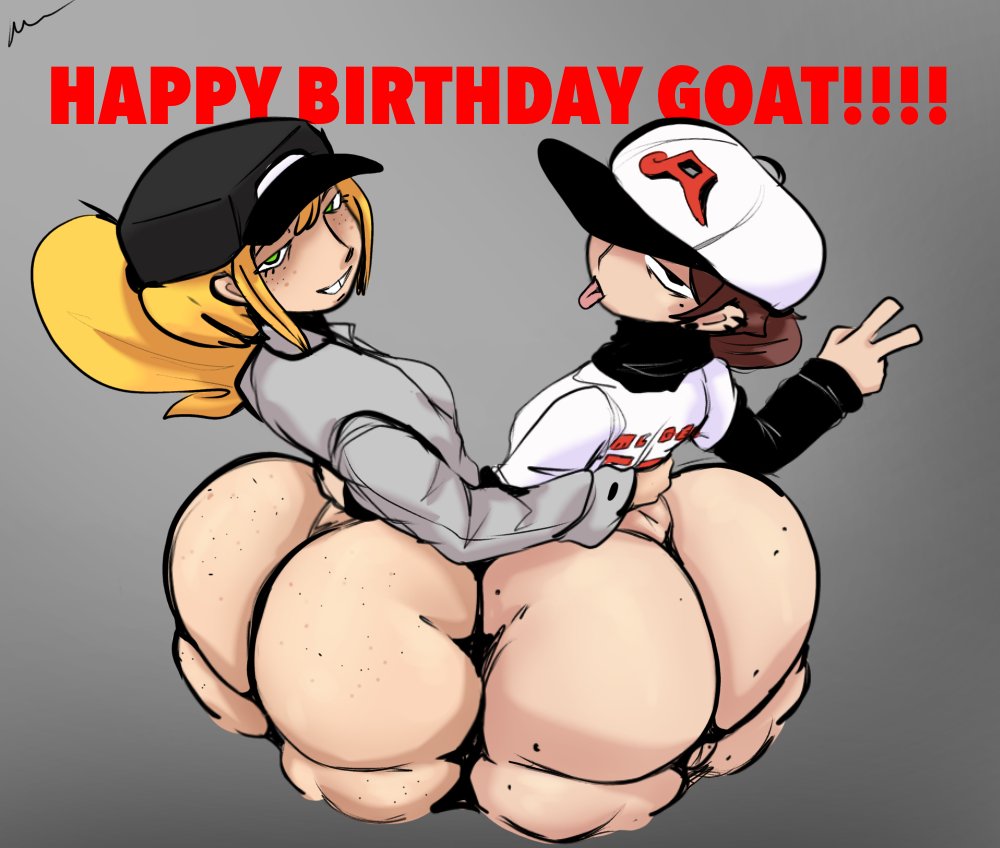 1boy, 1boy1girl, 1girl, ass, ass bigger than head, ass crack, ass focus, baseball uniform, big ass, big ass (female), big ass (femboy), big asses, birthday, bottomless, bottomless female, bottomless femboy, bottomless male, bubble ass, bubble butt, fat ass, female, femboy, five nights at freddy's, fnaf, giygal, hands on back, happy birthday, huge ass, human, hyper ass, large ass, light skin, light-skinned female, massive ass, naked ass, nanodude78, oc, plump, plump ass, posing for picture, round ass, vanessa (fnaf)