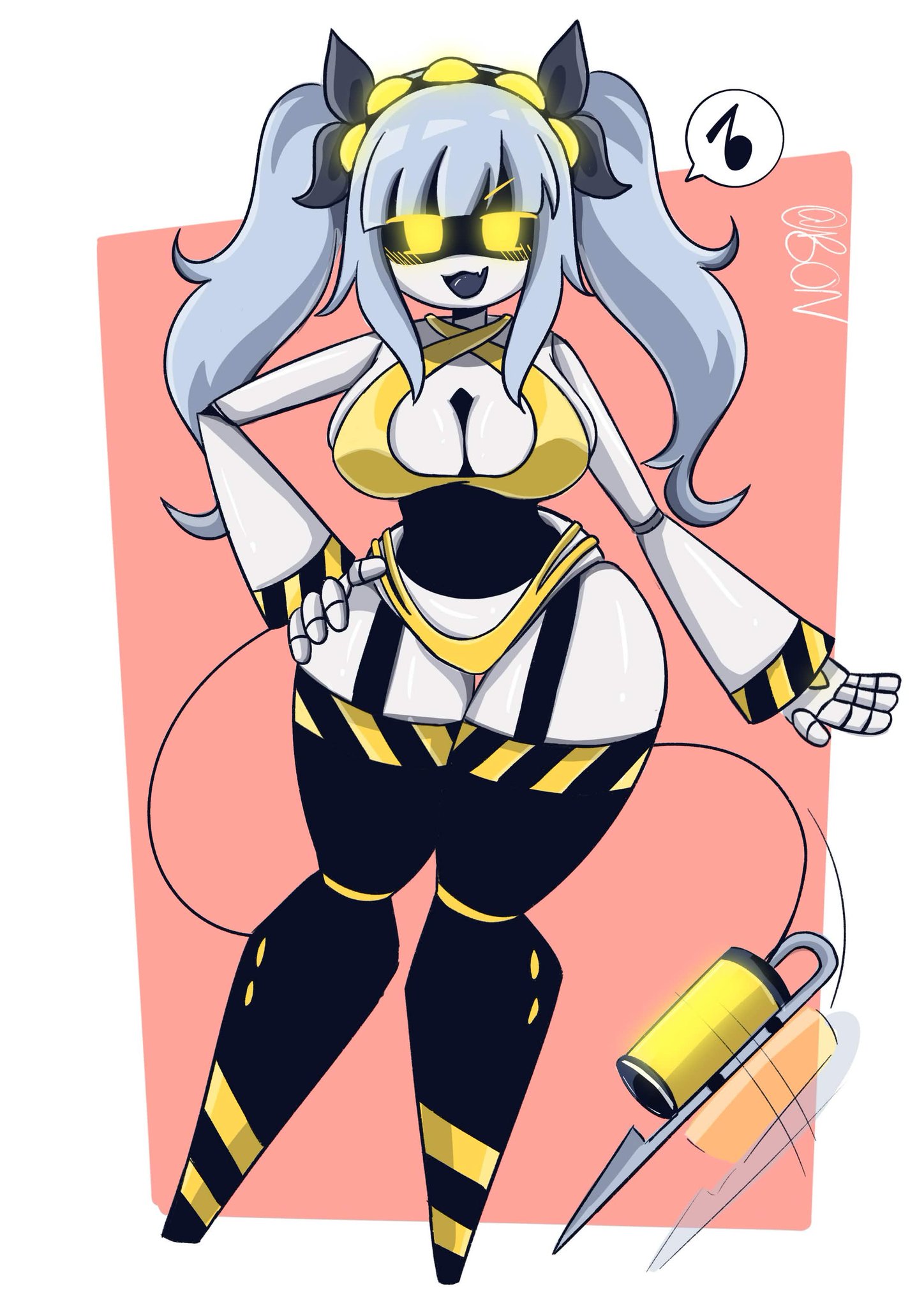 blushing female, boobs, breasts, female, female focus, female only, grey hair, j (murder drones), murder drones, robot, robot girl, robot humanoid, solo, solo female, solo focus, tail, wagging tail, yellow eyes
