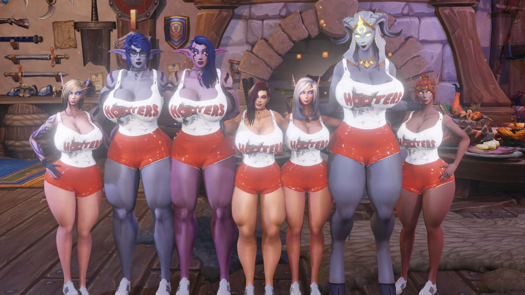 2026, 3d, 3d (artwork), 3d model, 3d render, 7girls, alleria windrunner, alliance (warcraft), ass, big boobs, big lips, big thighs, big tits, bimbo, bimbo body, bimbo lips, bimbo milf, bimbofied, blizzard entertainment, blonde hair, blood elf, blue eyes, blue hair, breasts, breasts bigger than head, bubble ass, bubble butt, butt, clothes, draenei, elf, elf ears, elf female, elf girl, elves, female, female focus, female only, friends, girls, glasses, glowing eyes, golden eyes, grey body, grey skin, high elf, hooters, hooters (parody), hooters uniform, hooves, horns, huge boobs, huge breasts, huge tits, human, human (world of warcraft), jewelry, lady liadrin, large boobs, large breasts, large tits, lightforged draenei, meme reference, milf, mommy, mommy dom, mommy kink, mommy milkers, mother, muscle mommy, muscles, muscular, muscular female, night elf, oc, original character, pointy ears, purple body, purple eyes, purple skin, redhead, redhead female, seducing, seduction, seductive, seductive body, seductive eyes, seductive gaze, seductive look, seductive mouth, seductive pose, seductive smile, sexy, sexy body, sexy clothing, sexy female, sexy pose, small female, smaller female, sonya (kaldorei), sonyablade, suggestive, suggestive gesture, suggestive look, suggestive pose, suggestive posing, tail, tall female, taller female, tanned, tanned female, tanned skin, tattoos, thick, thick ass, thick butt, thick eyebrows, thick hips, thick legs, thick lips, thick thighs, vereesa windrunner, voluptuous, voluptuous body, voluptuous female, warcraft, white body, white hair, white skin, world of warcraft, wow, xeraaya, yellow eyes