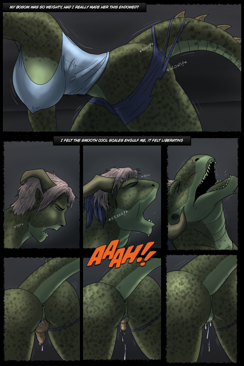 anthro anus argonian big_breasts blacktigerr blue_feathers breasts clothed clothing comic english_text erect_nipples feathers female gender_transformation green_skin hair horn human leaking mammal mtf_transformation nipples onomatopoeia open_mouth partially_clothed penis pussy scalie screaming shimmers-in-starlight_(renlu) sound_effects spines teeth text the_elder_scrolls torn_clothing transformation video_games white_hair