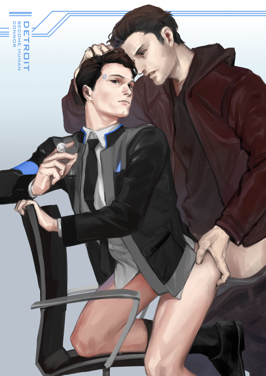 2boys anal anal_penetration anal_sex android ass_grab bare_legs booster_seat_position brown_eyes brown_hair clenched_teeth clothed_sex coin connor_(detroit:_become_human) detroit:_become_human doggy_style doggy_style_position dubious_consent fictional_interracial gavin_reed gay hair_pull human human_only kneeling looking_back male male/male male_on_male male_only robot rough_sex stubble tie unprofessional_behavior yaoi