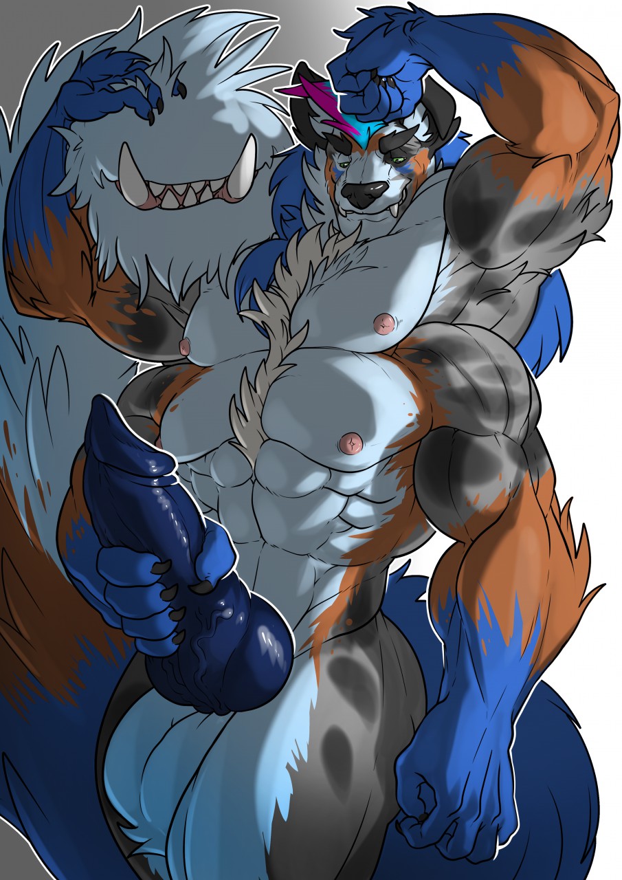 1boy abs alternate_color animal_genitalia animal_penis anthro balls belly big_hands big_penis big_tail big_testicles blue_fur blue_penis blue_skin brown_fur canine canine_penis claws erection fangs flexing furry fusion green_eyes grey_background grey_fur half-closed_eyes holding huge_penis huge_testicles hybrid hyena knot large_penis large_testicles long_penis looking_at_viewer looking_down male male_focus male_only mammal masturbation merging mightyena mirthy mirthyywolf multi_arm multi_limb multi_mouth multi_pec muscular muscular_male nintendo nipples nude original_character penis pink_fur pokémon_(species) pokemon pokemon_rse solo solo_focus standing tail tailmaw teeth testicles thick_penis thick_thighs transformation trencalos unusual_anatomy veiny_knot video_games white_background