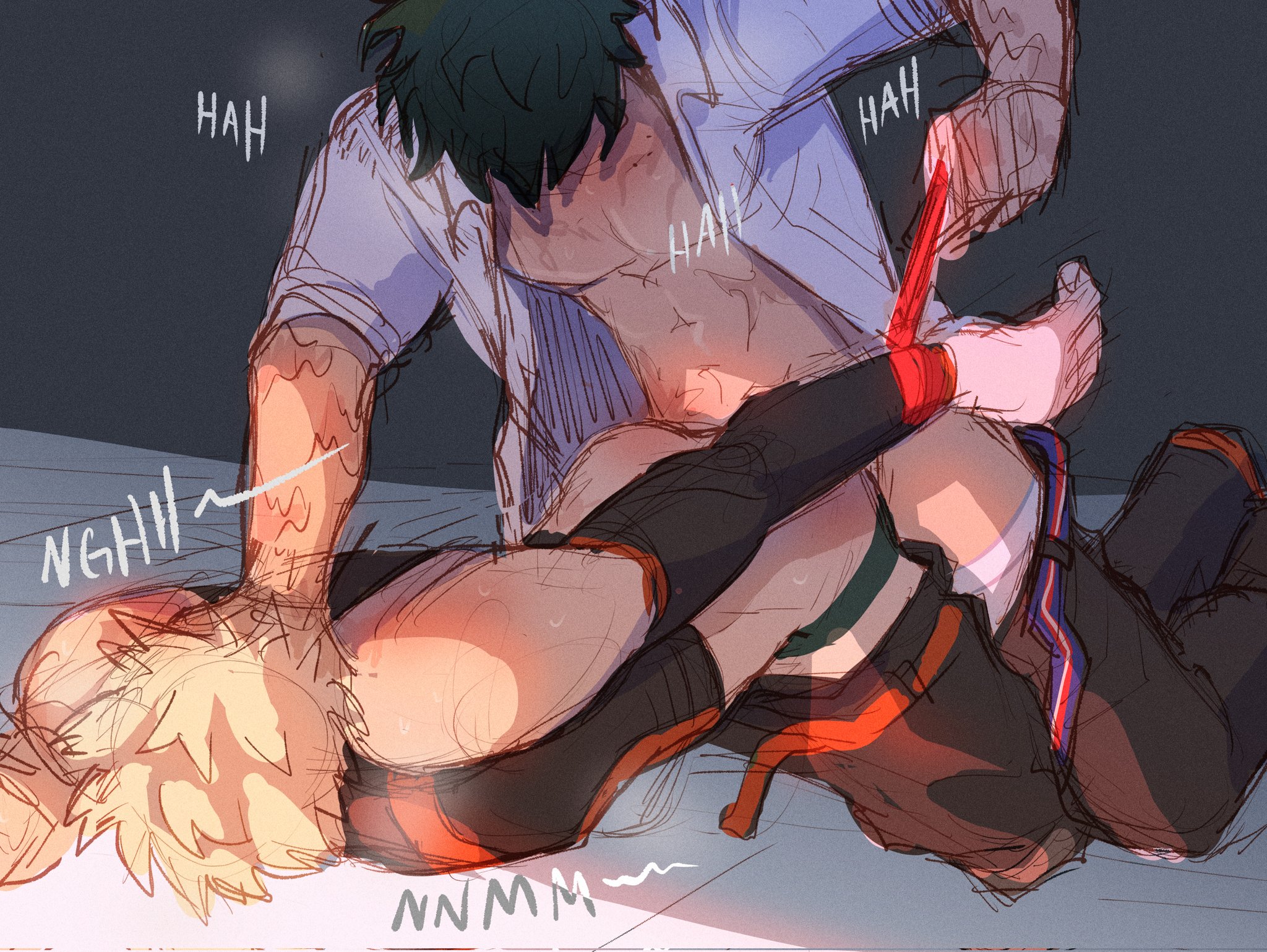 bakugou katsuki, doggy style, gay, half dressed, izuku midoriya, male, my hero academia, pounding, pounding ass, tied hands, yaoi