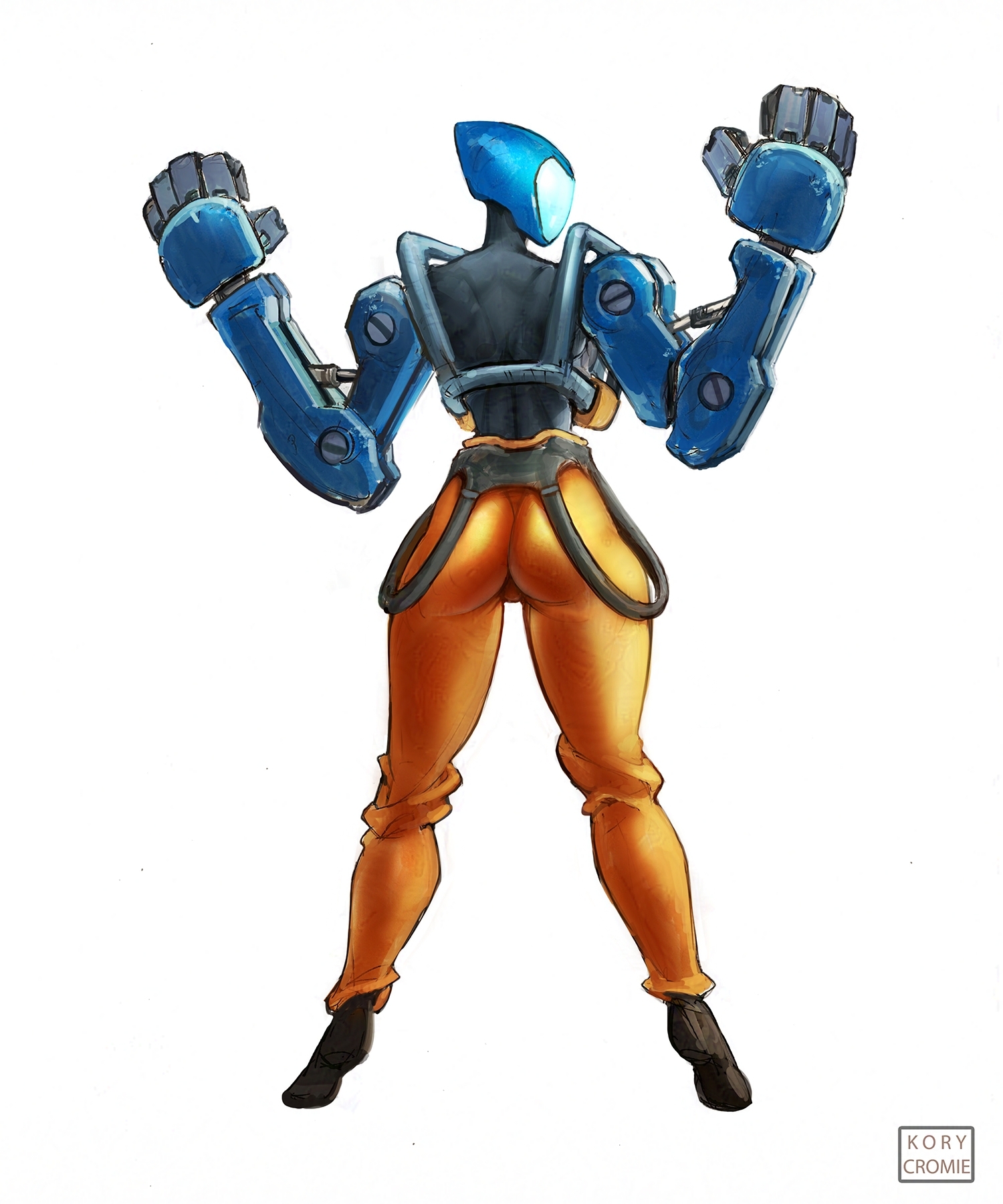 1girls, ass, ass focus, back view, big ass, black body, clothed, clothed female, clothing, faceless, female, female only, kory cromie, loader (risk of rain), risk of rain, risk of rain 2, robot arm, solo, solo female, thighs, tomboy, watermark