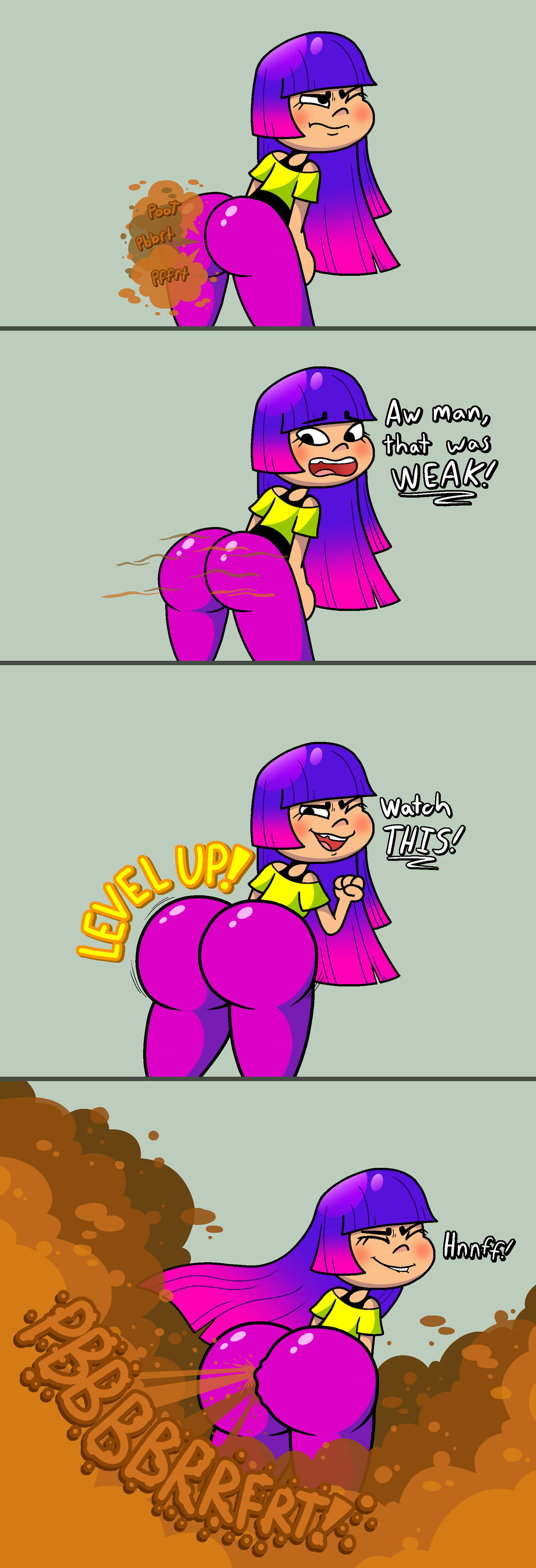 1girls, ass expansion, big ass, bubble butt, fart, fart cloud, fart fetish, farting, fat ass, female, glitch techs, huge ass, miko kubota, nickelodeon, sorollos