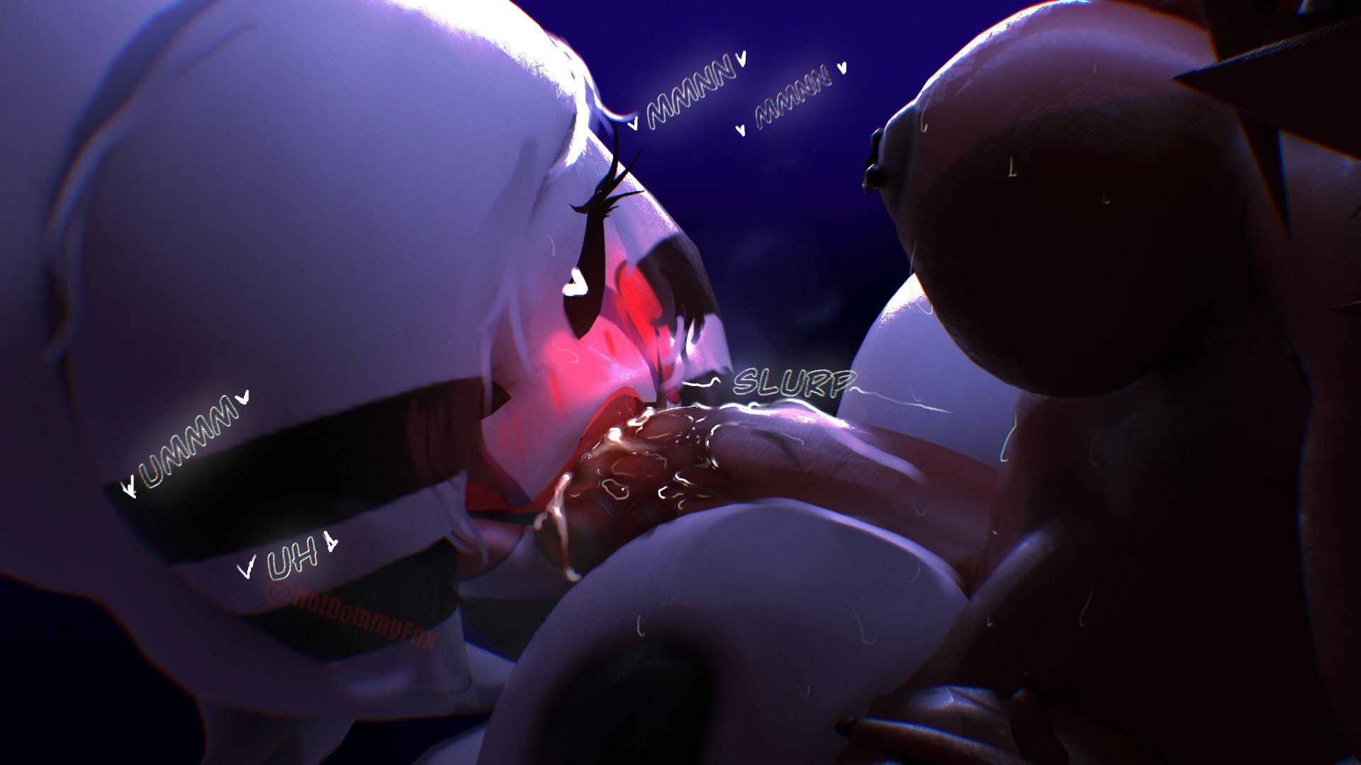 1futa, 3d, 3d (artwork), anthro, anthro on anthro, big breasts, blowjob, blush, breasts, cum in mouth, cum inside, fazclaire's nightclub, female, fexa, five nights at freddy's, foxy (fnaf), fredina's nightclub, futa on female, futanari, heart-shaped pupils, intersex, marie (cally3d), oral, puppet (fnaf)