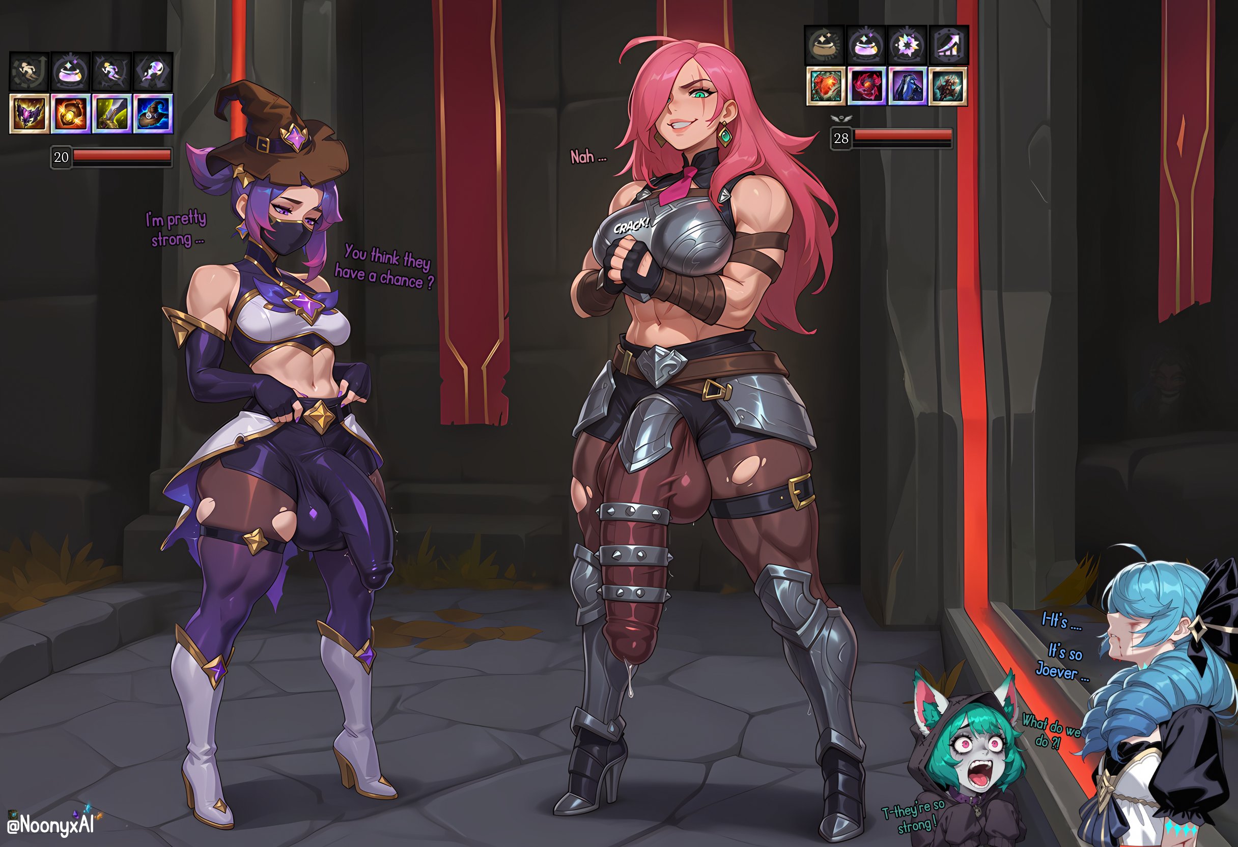 2025, 2d, 2futas, 2girls, ai generated, akali, balls, battle academia katarina, battle academia series, big balls, big breasts, big penis, blue hair, breasts, dialogue, earrings, female, futa on female, futanari, green eyes, green hair, gwen (league of legends), hair ornament, huge balls, huge breasts, huge cock, hung futa, hyper penis, imminent rape, imminent sex, intersex, katarina du couteau, league of legends, looking at partner, looking at penis, looking at viewer, looking down, masked, masked futa, meme, muscular, muscular futa, noonyx, penis, penis size difference, pink eyes, pink hair, precum, precum drip, precum string, precum through clothing, purple eyes, purple hair, ripped clothing, scar, small breasts, star guardian akali, star guardian series, tagme, text, thick thighs, thunder thighs, torn clothes, torn clothing, vex (league of legends)