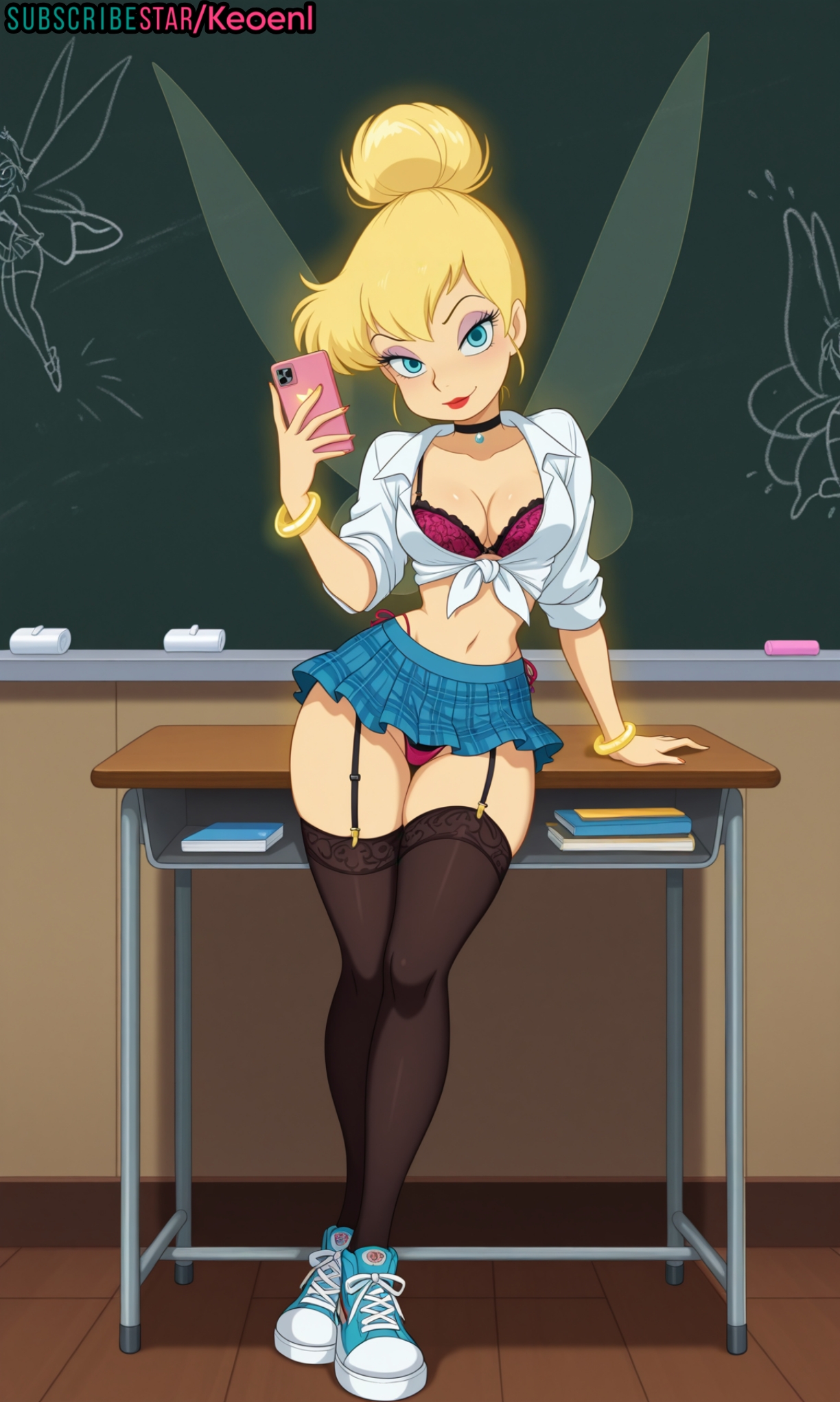 1girls, accurate art style, ai generated, ass, ass up, big breasts, blonde female, blonde hair, blue eyes, blush, bra, bracelet, breasts, bubble ass, bubble butt, cellphone, choker, cleavage, commission, disney, disney fairies, erect nipples, erection, eyeshadow, fairy, fairy wings, female, female only, glowing, gyaru, gyaru gal, hair bun, handjob, hi res, high heels, huge ass, keoenl, legs, legs up, lipstick, looking at viewer, makeup, medium breasts, micro female, midriff, midriff baring shirt, miniskirt, navel, open clothes, open shirt, panties, peter pan (disney), prostitute, prostitute clothes, prostitution, school, school uniform, schoolgirl, schoolgirl uniform, selfie, sexy, shirt, size difference, skirt lift, smile, smug, smug face, sneakers, solo, stockings, subscribestar, thick thighs, thighhighs, thong, thong straps, tinker bell, transparent wings, upskirt, wide hips
