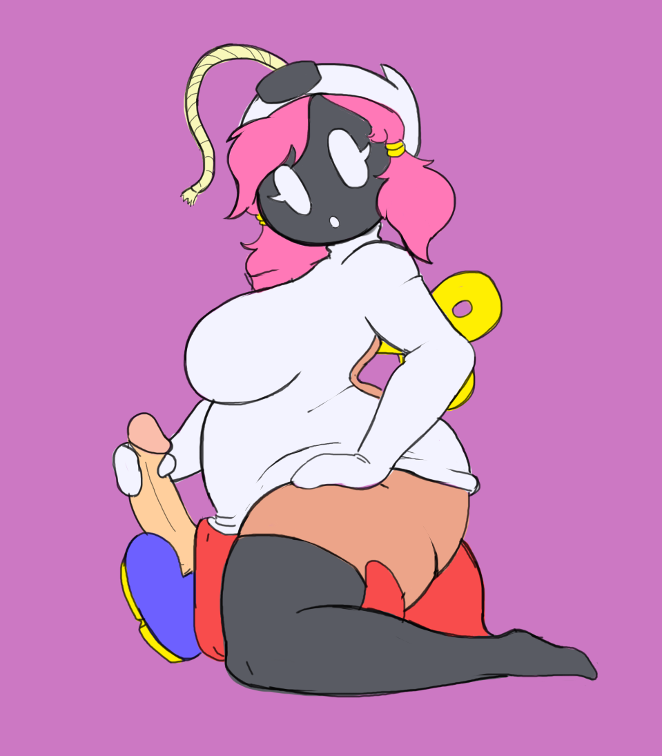 1boy 1girls 69 artist_request ass big_ass big_breasts big_penis bob-omb bottomless bottomless_hoodie bottomless_skirt breasts bubble_butt chubby cunnilingus dark-skinned_female dark_skin facesitting female full_body handjob hoodie looking_down lying male mario_(series) mask nintendo on_back oral penis pink_hair purple_background shirt shy-bomb shy_gal shy_guy simple_background smaller_male straight thick_thighs thighs upskirt wide_hips