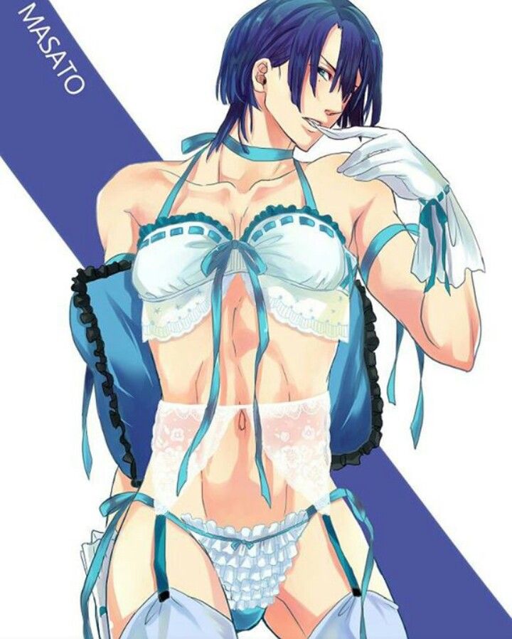 1boy blue_eyes blue_hair hijirikawa_masato lingerie male male_lingerie male_only malesub solo uta_no_prince-sama