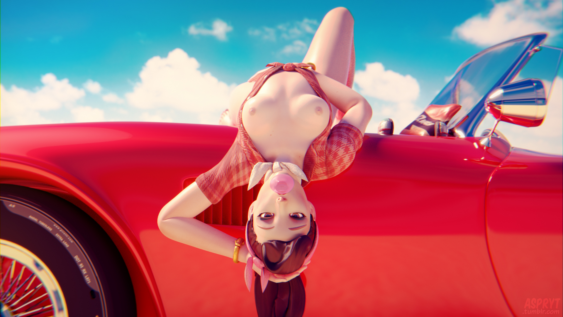 3d, alternate costume, areolae, aspryt, blender, blizzard entertainment, breasts, cruiser d.va, d.va, female, female only, looking at viewer, nipples, overwatch, solo, strapy