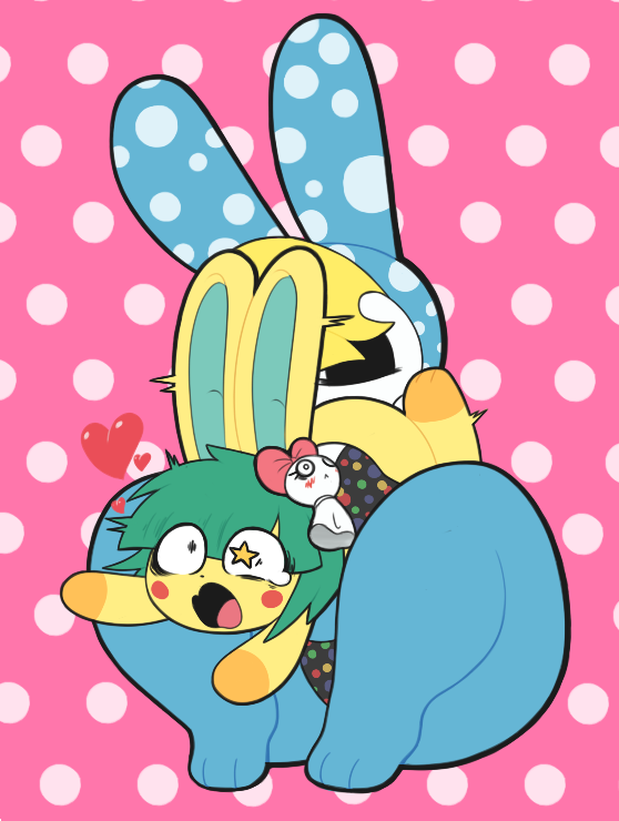 1boy 1girls aintsmart anal anilingus animal_crossing anthro ass_up blonde_hair blue_fur blush bottomless clothed clothing dotted_background female francine_(animal_crossing) fur furry green_hair hair hair_ornament heart lagomorph male mammal nintendo nude open_mouth oral pattern_background paws rabbit restrained rimjob rimming sanrio simple_background sitting star_eyes straight tears toby_(animal_crossing) video_games yellow_fur