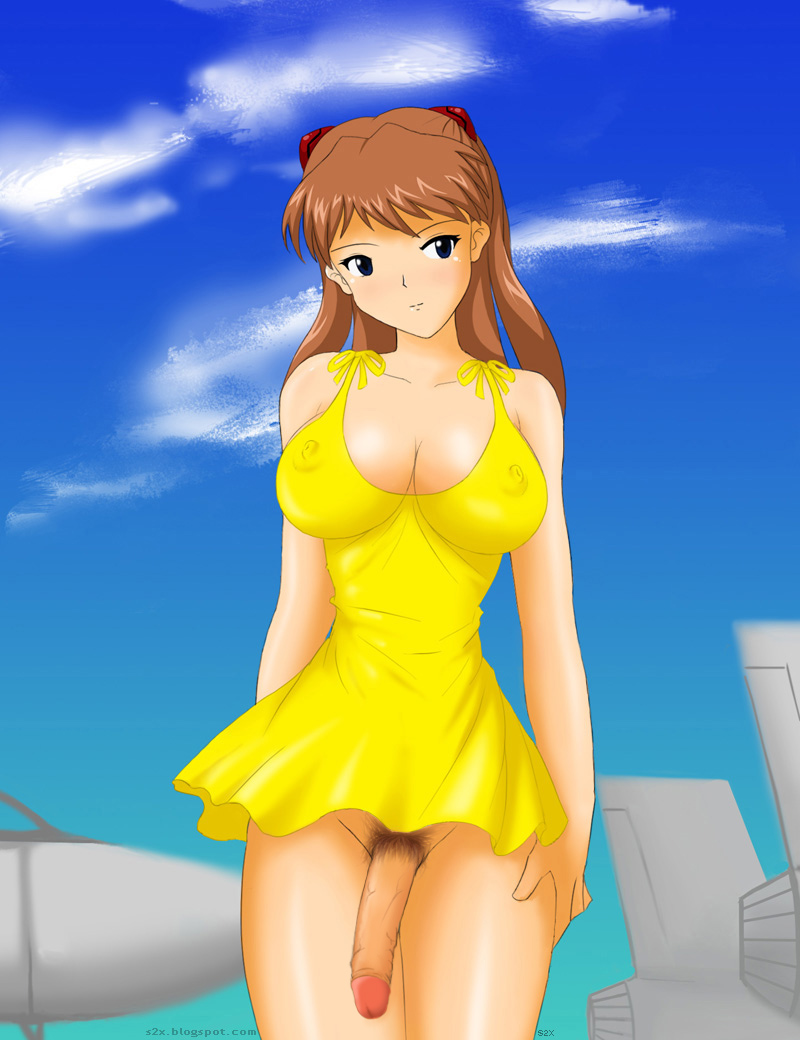 1futa asuka_langley_sohryu breasts clothing dress erect_nipples erect_nipples_under_clothes futa_only futanari human intersex large_breasts neon_genesis_evangelion pubic_hair s2x solo solo_futa sundress tagme yellow_dress