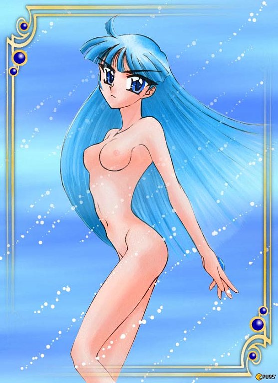 1girls 90s artist_request blue_eyes blue_hair breasts curvaceous female human large_breasts long_hair magic_knight_rayearth nipples nude pale-skinned_female pale_skin solo tagme umi_ryuuzaki