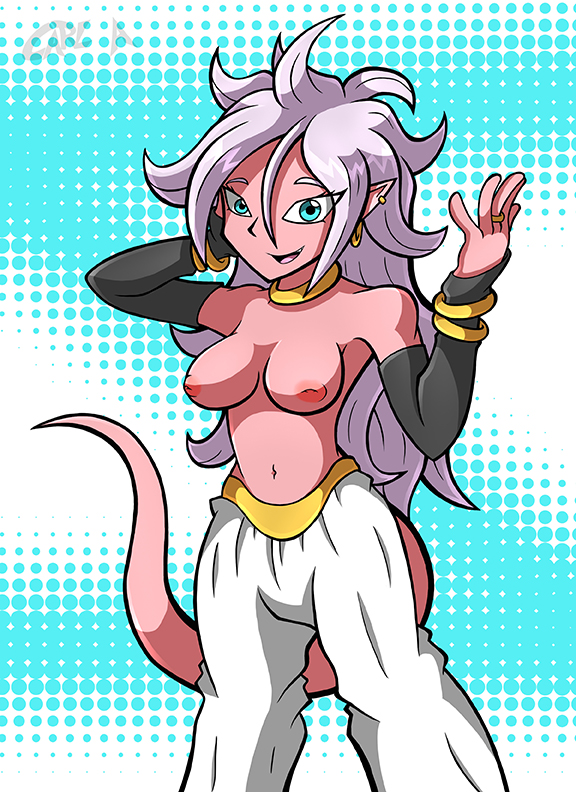 1girls 2010s android_21 android_21_(good) areolae big_breasts blue_eyes breasts dragon_ball dragon_ball_fighterz female humanoid kiroxiii large_breasts light_persona long_hair looking_at_viewer majin majin_android_21 monster_girl nipples pink_skin pointy_ears solo tail white_hair