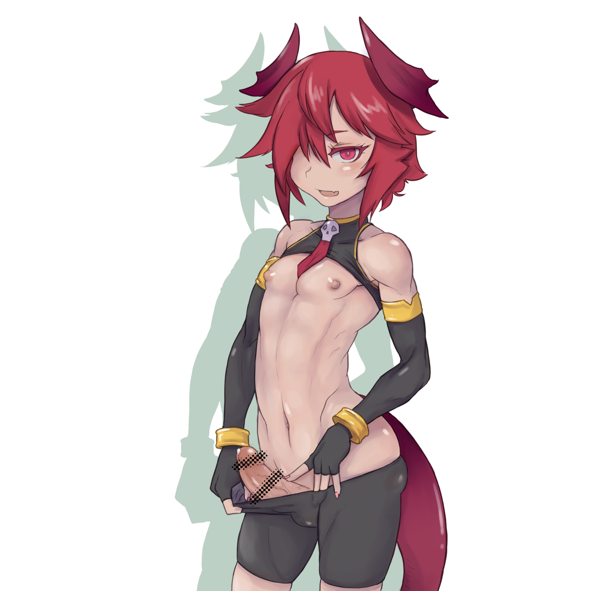 femboy, girly, male, noname (nowhere), penis, red hair, solo, trap