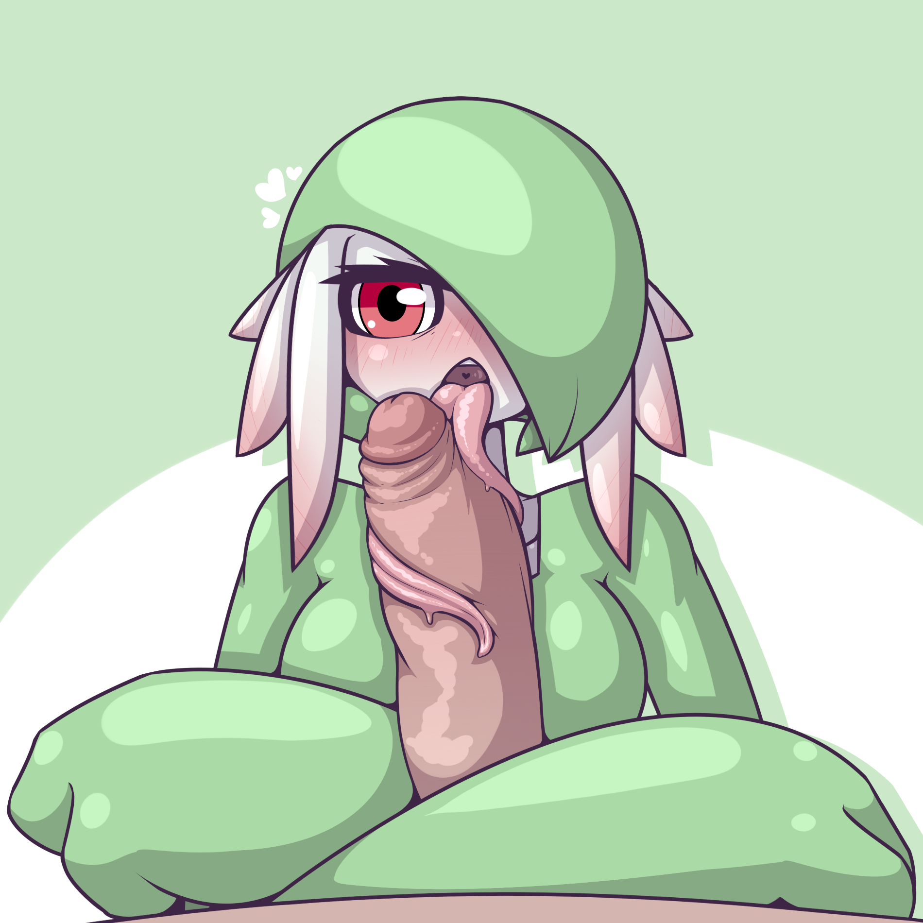 1boy, 1girls, 3 fingers, athletic, athletic female, big hands, big penis, blush, breasts, eyelashes, fellatio, female, furry, gardevoir, green background, green skin, hair over one eye, heart, huge penis, human, human penetrating, interspecies, large penis, licking, light skin, light-skinned male, limebreaker, long penis, long tongue, looking at viewer, male, male pov, nintendo, oral, original character, penis, pokémon (species), pokemon, pokemon (species), pokemon rse, pov, red eyes, saliva, short hair, straight, thick penis, thigh sex, tongue, tongue out, tonguejob, tumblr, veins, veiny penis, white skin