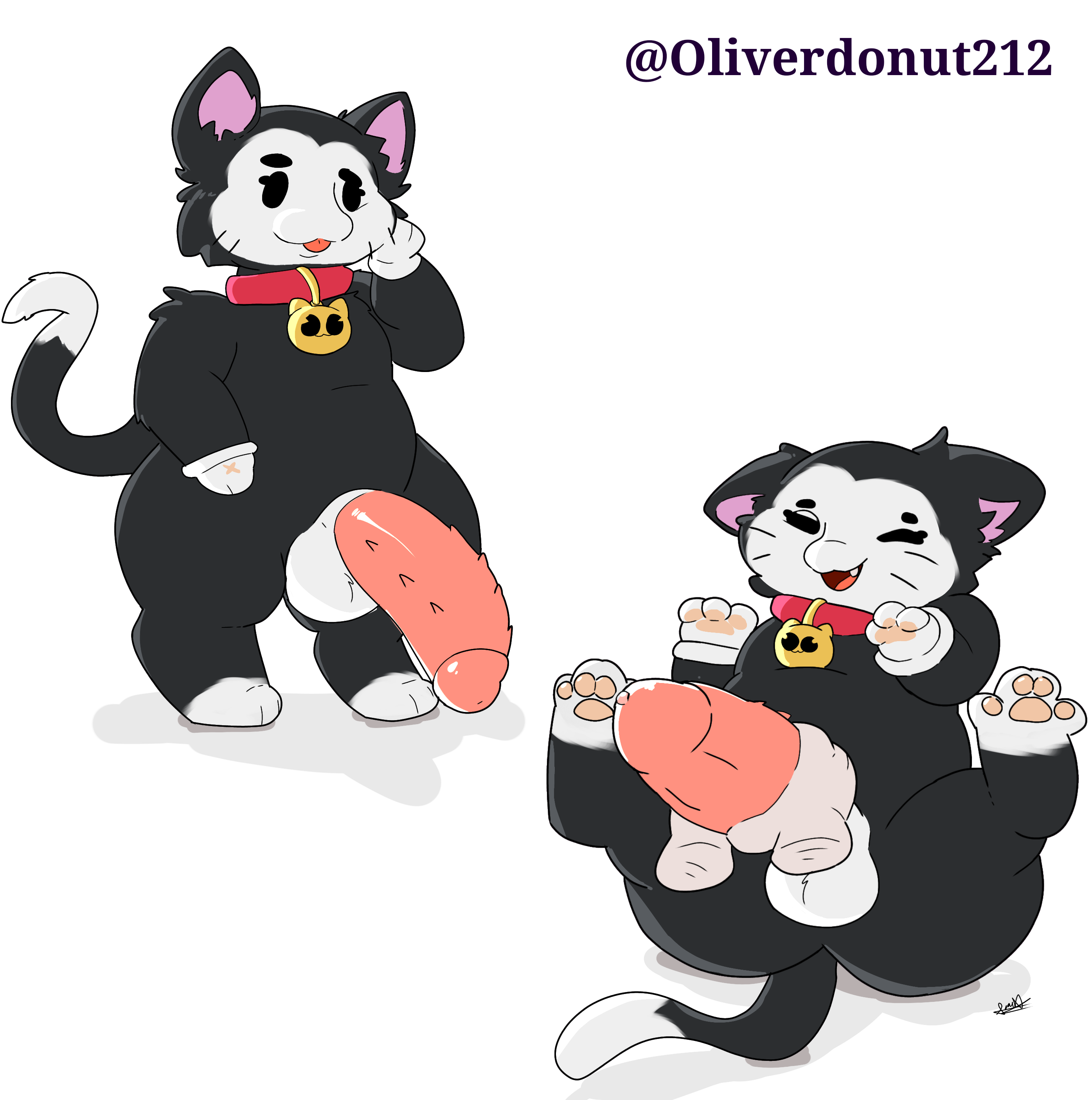 adorable, big penis, black body, black eyes, brawl stars, cat dick, cat ears, cat tail, handjob, kit (brawl stars), male, male only, paws, penis