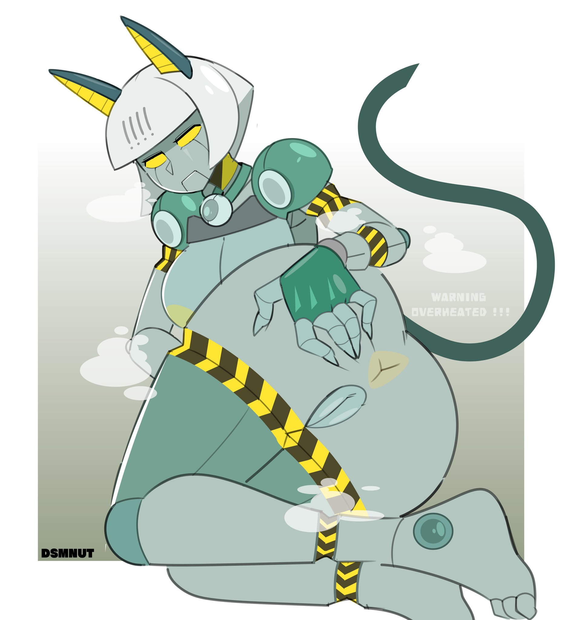 anus, artist name, ass, ass grab, big ass, big breasts, big nipples, big thighs, breasts, cat ears, cat girl, cat tail, catgirl, collar, dsmnup, dsmnut, female, highres, looking at viewer, pussy, robo-fortune, robot, skullgirls, spread anus, steam, text, wide hips