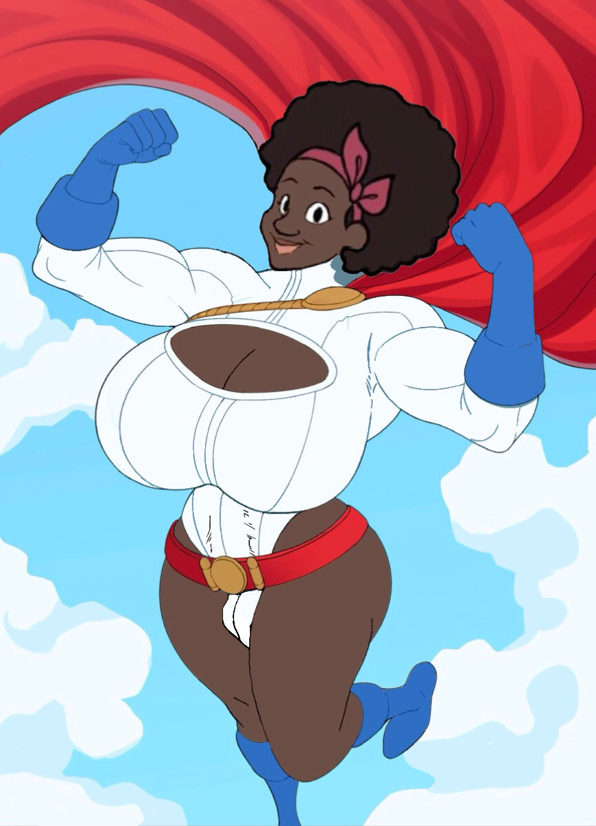 afro big_ass big_breasts breasts bulge dark-skinned_futa dark-skinned_futanari dark-skinned_kryptonian dark_skin dc dc_comics female flexing flexing_arms flying futa_only futanari in_air intersex kryptonian looking_at_viewer muscular muscular_arms muscular_female odeva_sem-ux power_girl smile smiling_at_viewer solo solo_female solo_futa thick_thighs