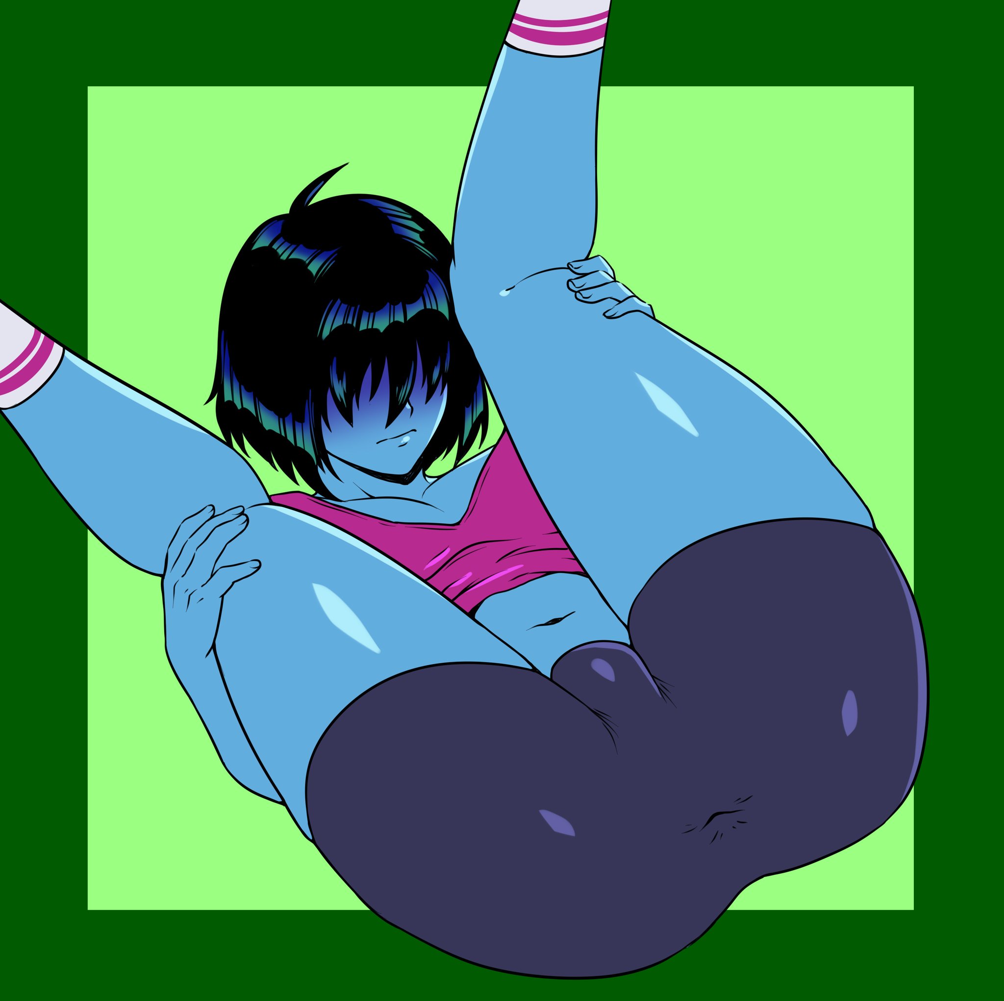 ass, ass focus, big ass, blue body, blue skin, deltarune, femboy, flexible, focus, kris (deltarune), long hair, male, male focus, male only