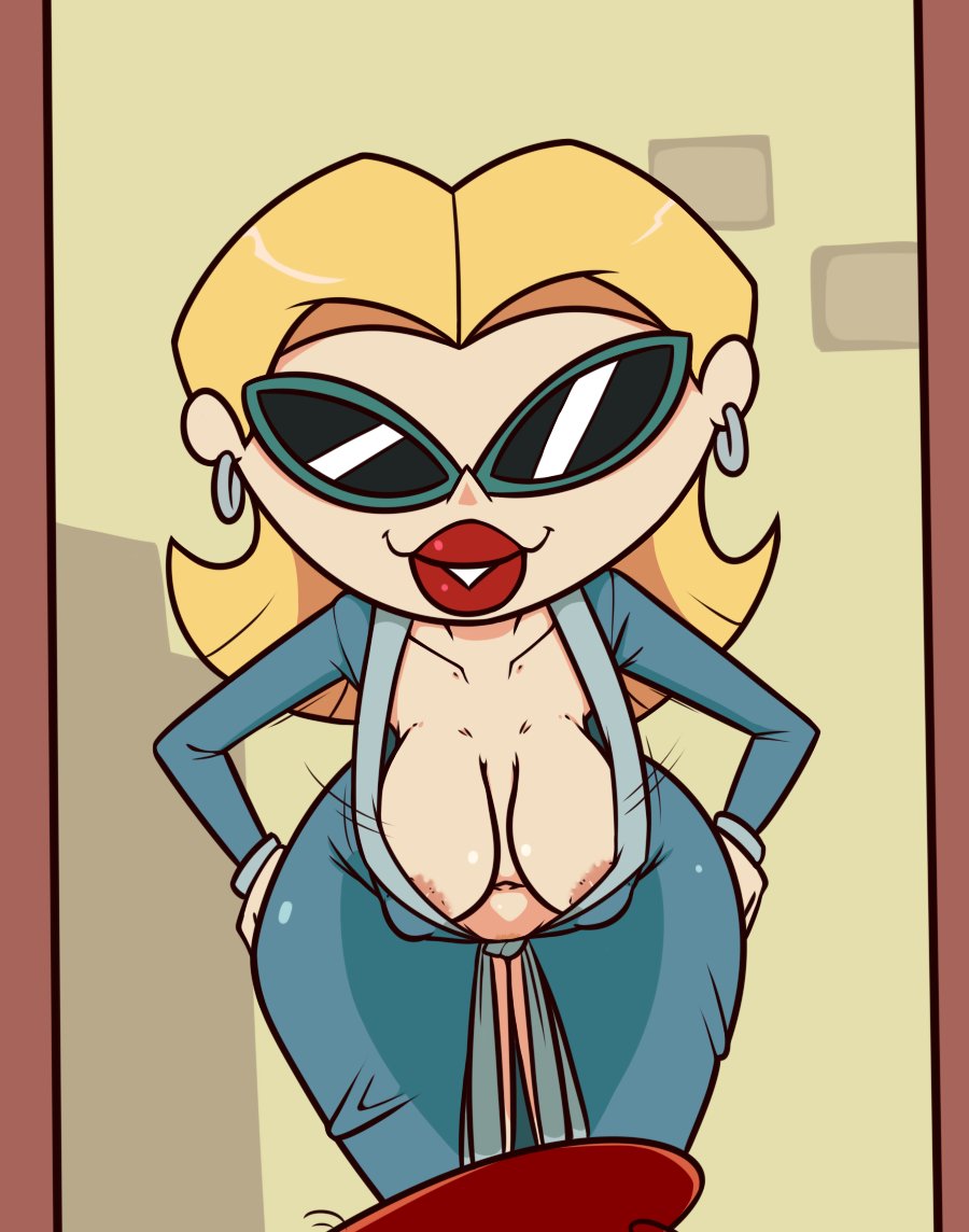 1girls, big breasts, blonde hair, breasts, cartoon network, dexter's laboratory, female, female focus, mature, mature female, neighbor lady, robe, sunglasses, terrible the drawfag