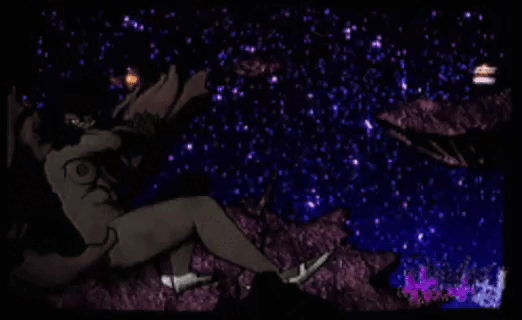 1girls artistic_nude black_hair cape cape_only fallen_angel_(painting) female female_focus female_only hoodrats inspired_by_formal_art night night_sky red_eyes sarah_the_alien_(hoodrats) shoes shoes_only shutupjojo solo solo_female solo_focus space stars tagme