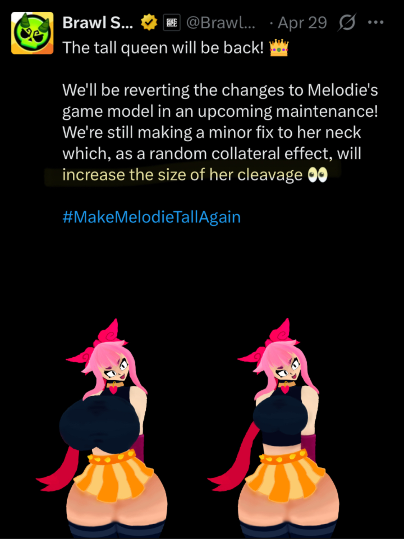 big breasts, brawl stars, breasts, clothed, female, melodie (brawl stars), pink hair, sfw