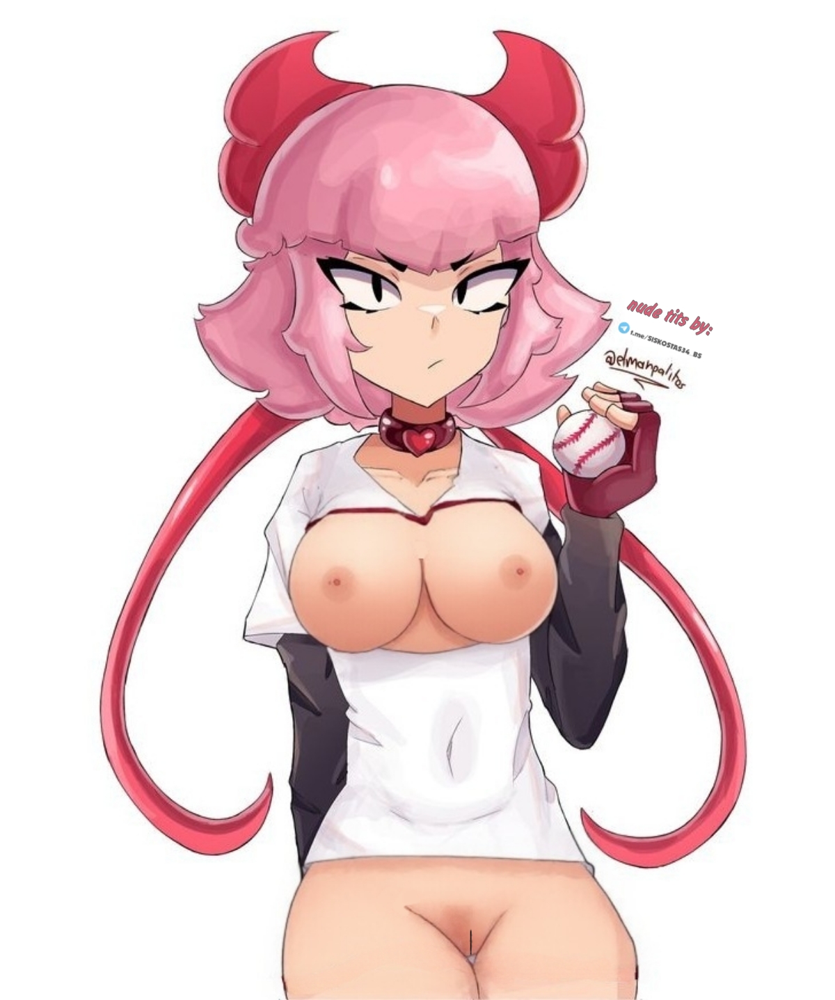 ai assisted, ai generated, brawl stars, breasts, female, looking at viewer, melodie (brawl stars), nude, pink hair, pussy, tagme