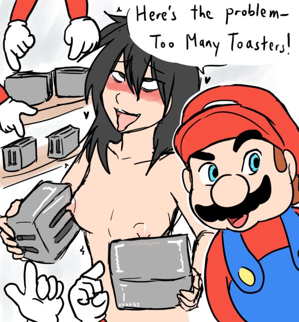 1boy 1girls cd-i crossover female gloves hotel_mario kuroki_tomoko light-skinned_female light-skinned_male male mario mario_(series) meme mustache nintendo super_mario_bros. toast toaster watashi_ga_motenai_no_wa_dou_kangaetemo_omaera_ga_warui! weird_crossover what xxxx52