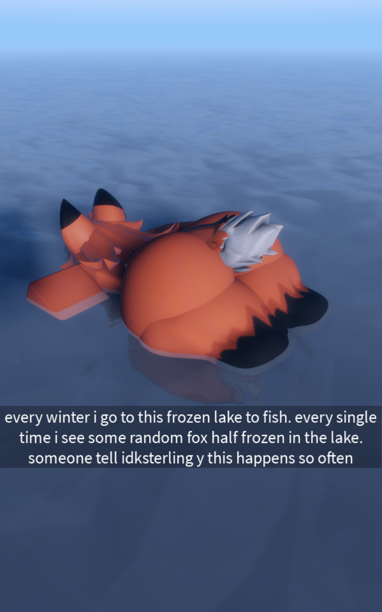 3d ass ass_focus ass_out canine english_text femboy fox frozen furry furry_only idksterling joke_art lake male_only naked nekomaniaa partially_submerged pov roblox roblox_avatar robloxian self_upload tail thighs winter