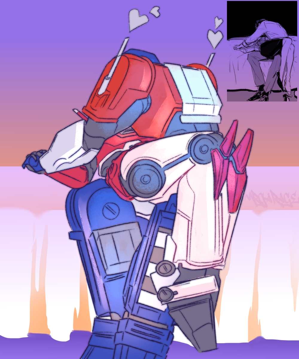 boyfriend-girlfriend, elita-1, elita-one, faceless female, faceless male, female, laying, laying down, laying on bed, making love, making out, male, optimus prime, orion pax, sitting on lap, straight, transformers, transformers one