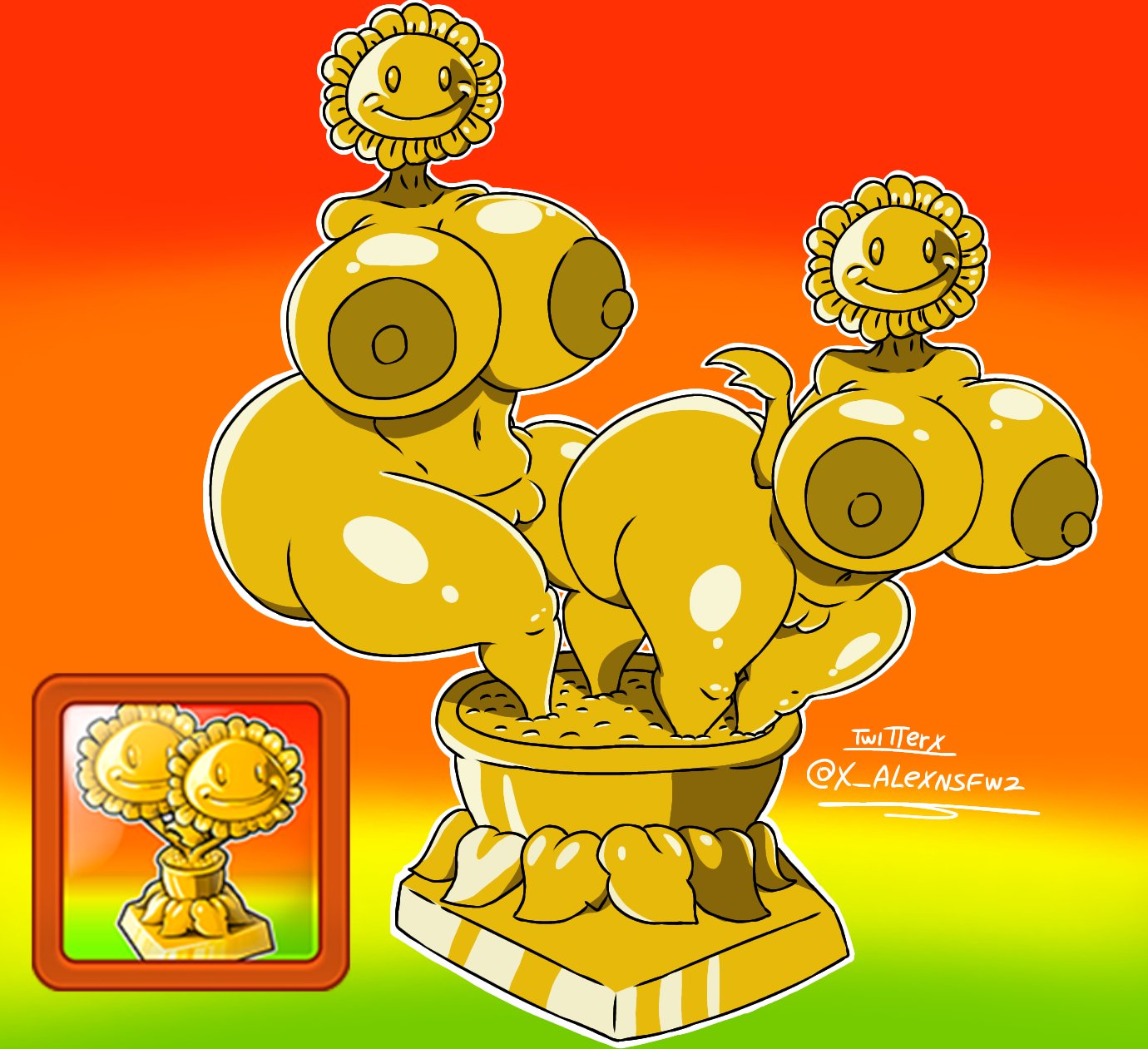 1girls, alex nsfw, anthro, anthrofied, ass, breasts, female, flora fauna, gijinka, gold sunflower trophy (pvz), object, plant, plant girl, plant humanoid, plantie, plants vs zombies, plants vs. zombies, popcap games, pussy, statue, sunflower (pvz), x alexnsfw2