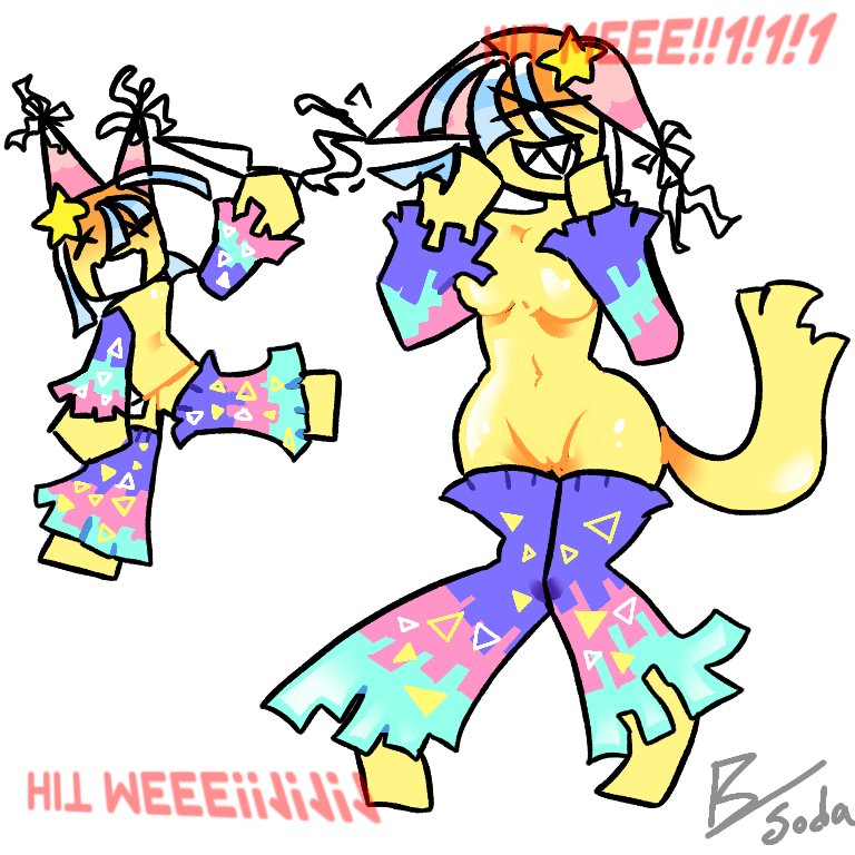 artist signature, berrysoda, breasts, ezo (berrysoda), fan character, female, female only, oc, original character, pinata, pussy, roblox, roblox game, robloxian, self upload, tagme, text, thighs