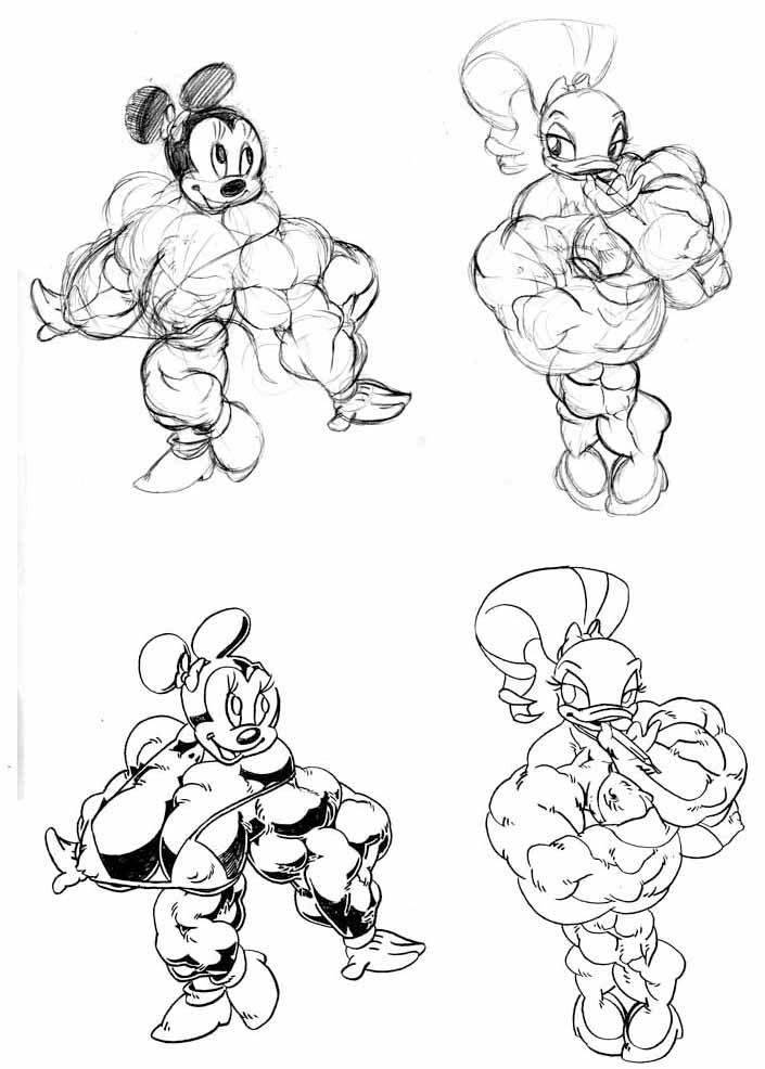 2girls abs biceps bird breasts daisy_duck disney duck female minnie_mouse mouse muscles muscular muscular_arms muscular_female muscular_legs muscular_thighs pecs redsilver rodent