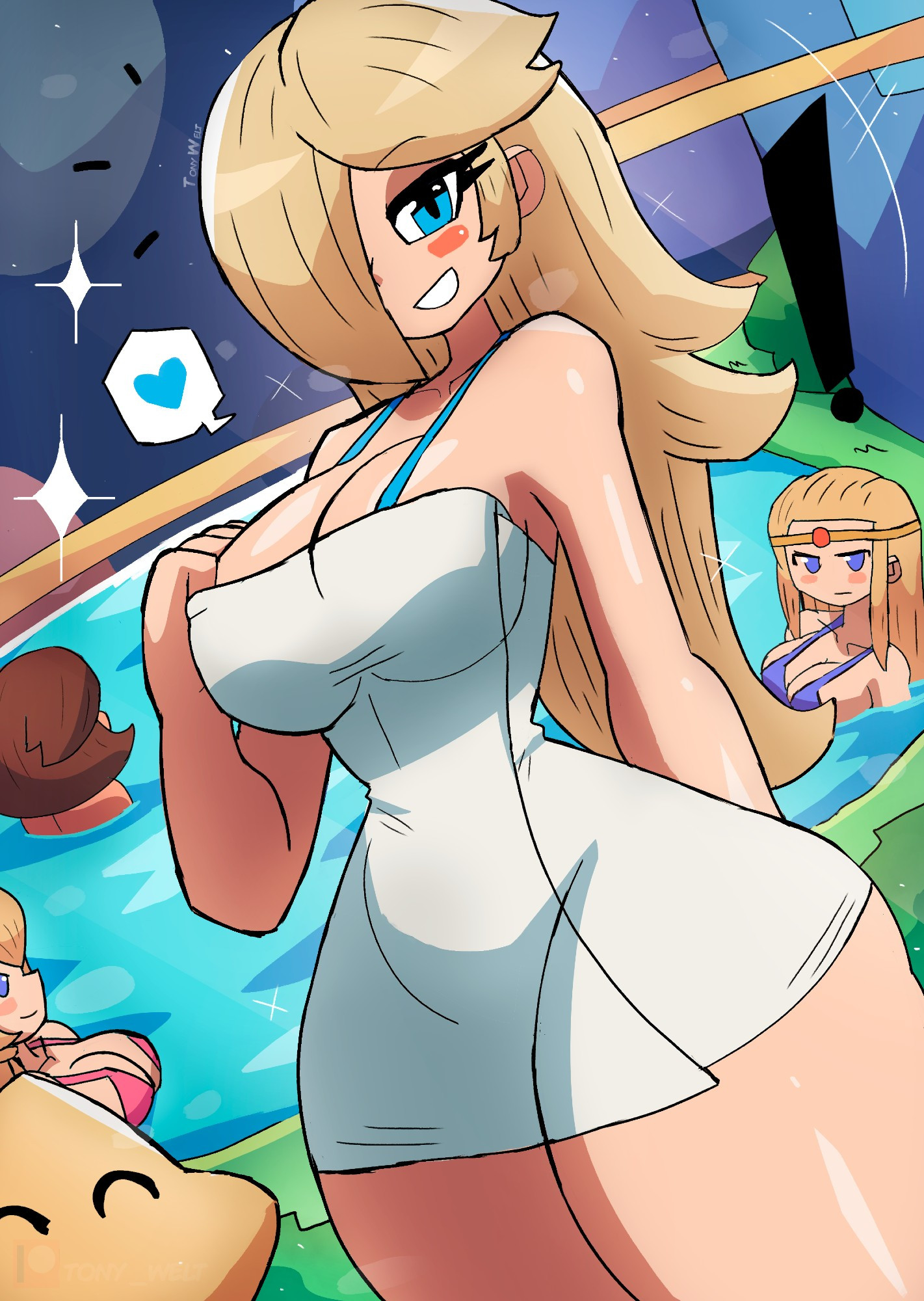 4girls, female, mario (series), nintendo, princess daisy, princess peach, princess rosalina, princess zelda, super mario bros., super smash bros., the legend of zelda, tony welt