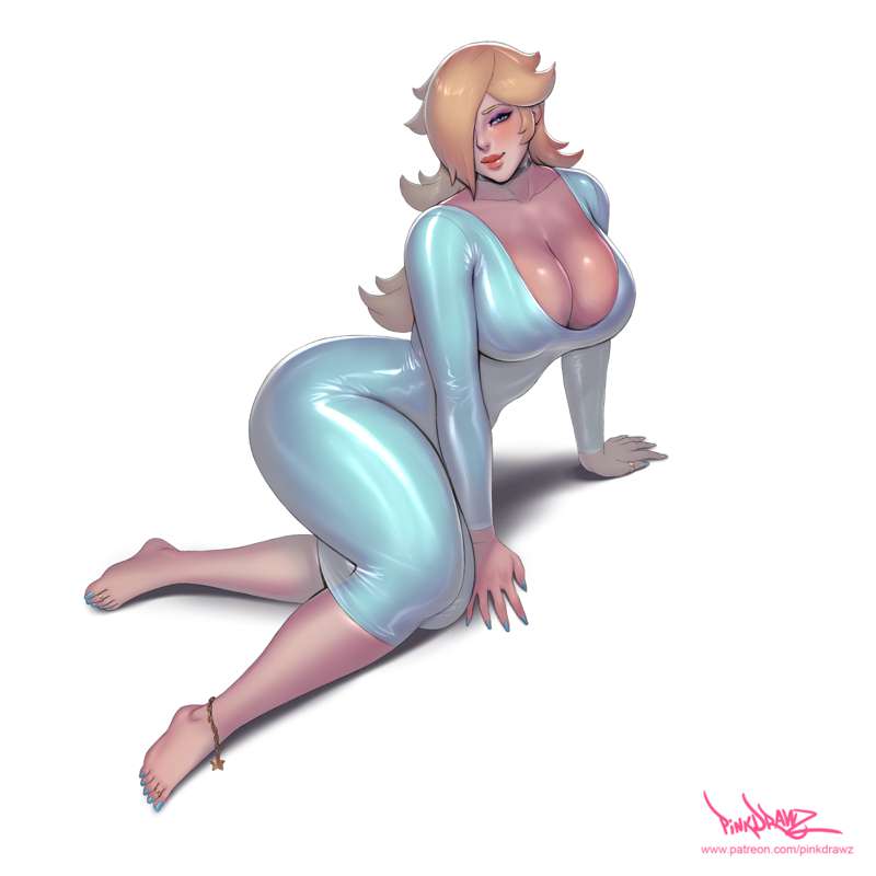 1girls, ass, big ass, big breasts, bimbo, blonde hair, blue eyes, breasts, cleavage, curvaceous, curvy, curvy female, curvy figure, female, female focus, female only, full body, fully clothed, looking at viewer, mario (series), nail polish, nintendo, pinkdrawz, princess rosalina, super mario bros., thick thighs, tight clothing, voluptuous, voluptuous female