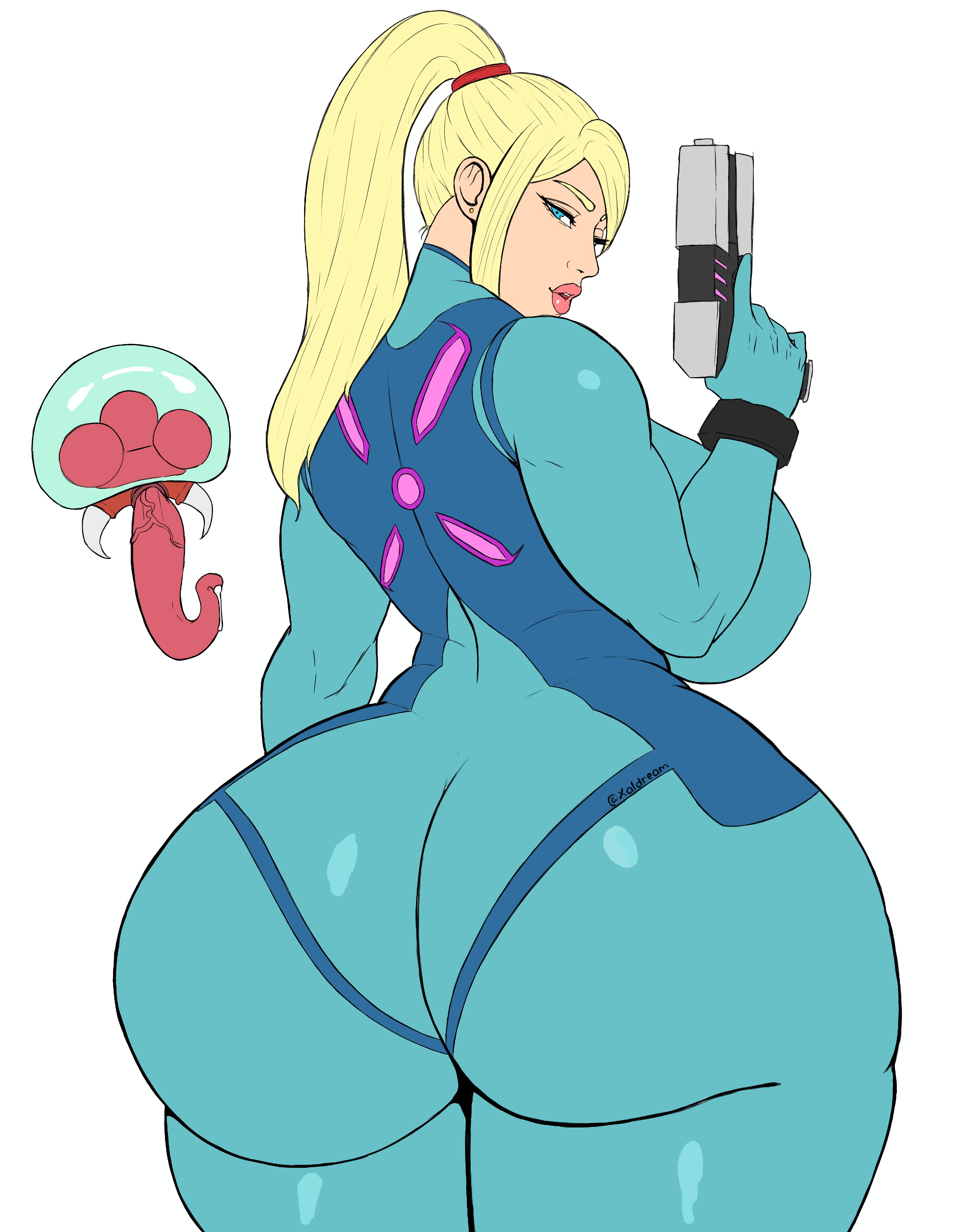 1girls, ass, ass focus, big ass, big breasts, bimbo, blonde, blonde female, blonde hair, blonde hair female, blonde-haired female, bottom heavy, bottom heavy female, breasts, dumptruck ass, dumptruck butt, female, female only, huge ass, huge breasts, light skin, light-skinned female, metroid, metroid (creature), round ass, samus aran, solo, tagme, xaldream, yellow hair, yellow hair female, zero suit samus