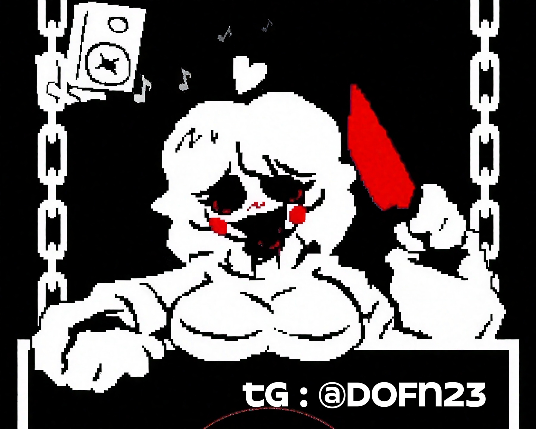 1girls, breasts, chara, chara (demon face), chara (lovemaniac), chara (undertale), female chara, holding knife, knife, looking at viewer, love maniac, team nebula, telegram, telegram username, text, undertale, undertale (series), undertale au, video games