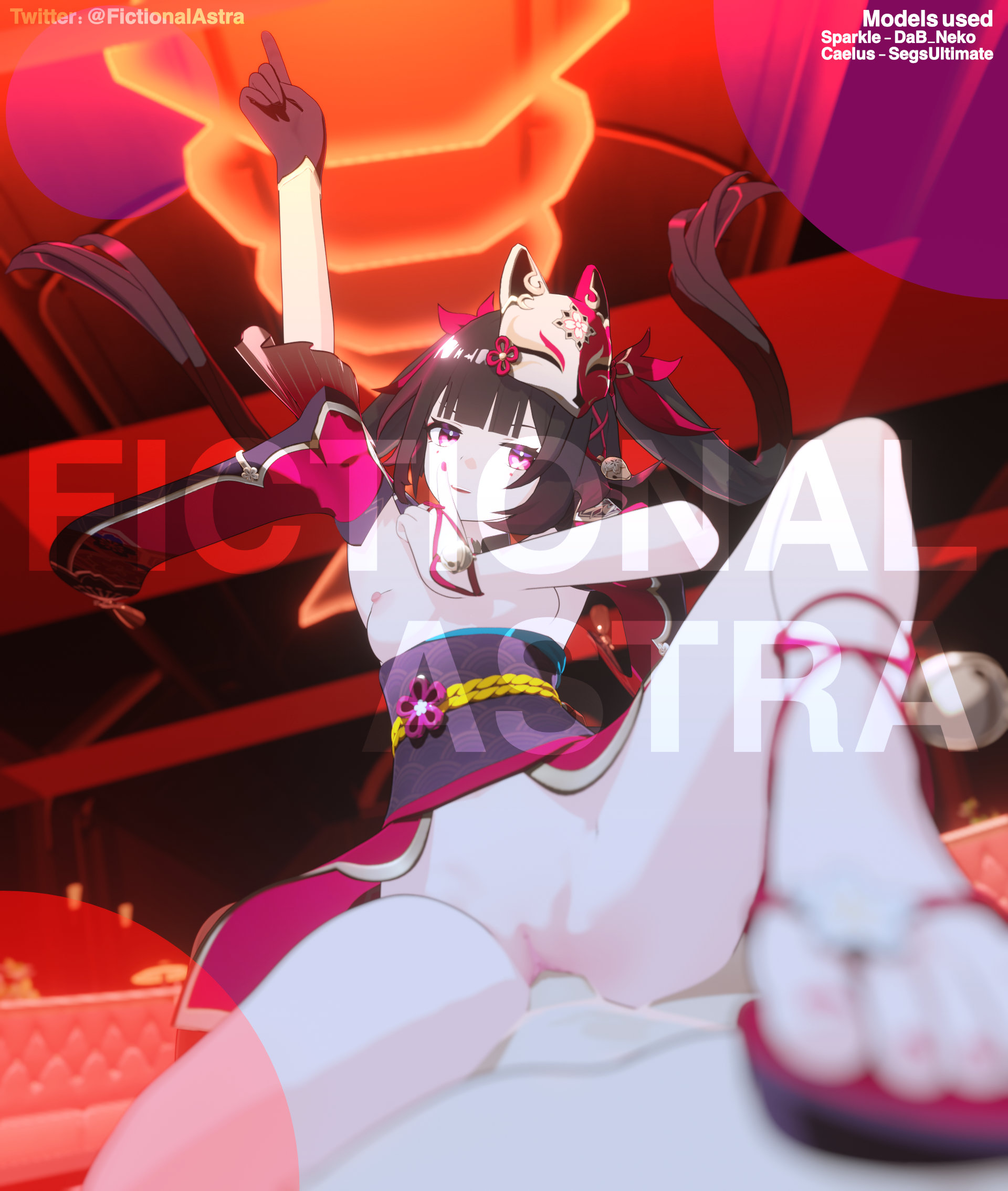 1boy, 1girl1boy, 3d, blender, breast, breasts, feet, female, hair, hair between eyes, honkai: star rail, nipples, penis in pussy, sex, small breasts, sparkle (honkai: star rail), vaginal sex