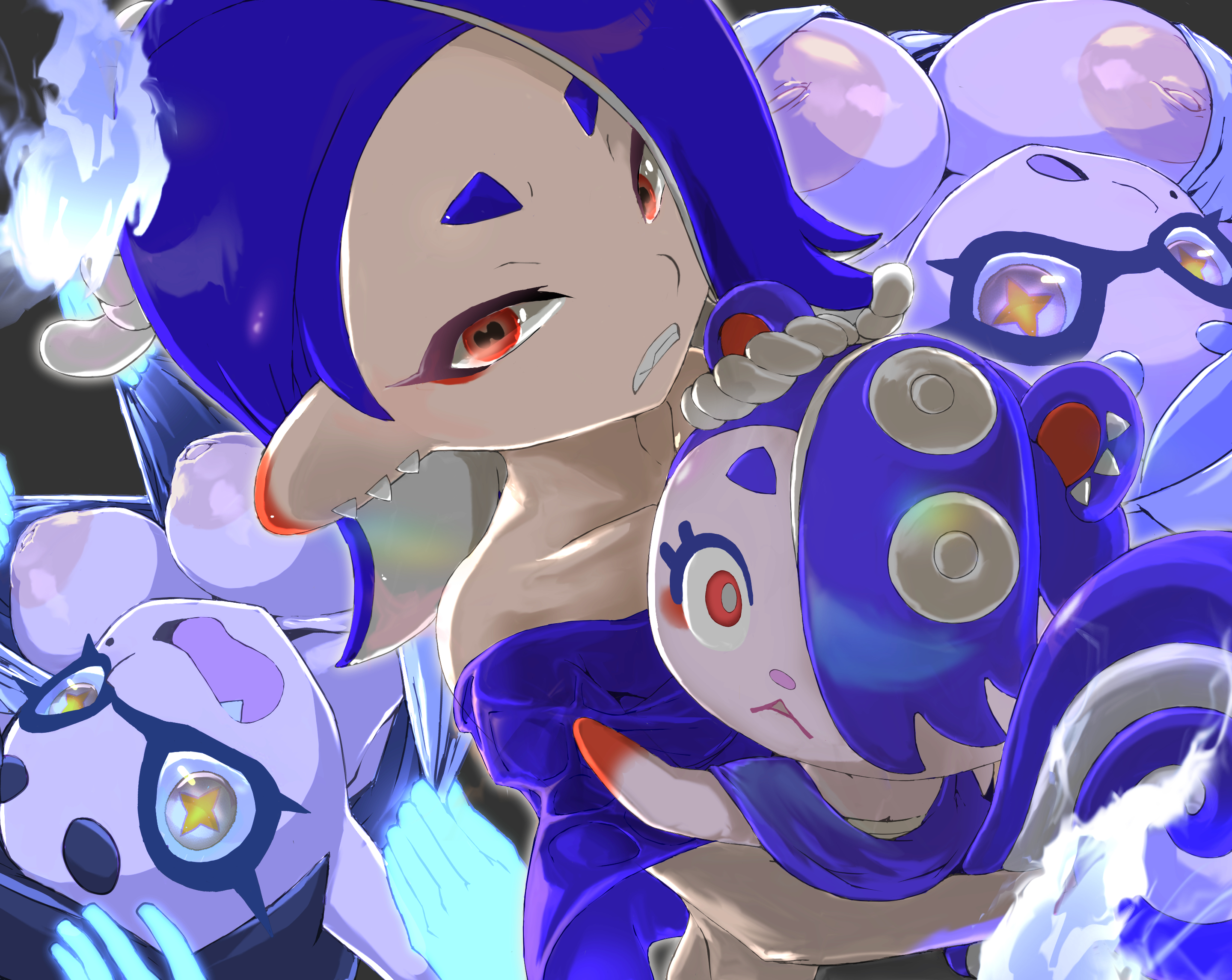 + +, 4girls, animal crossing, animal crossing new horizons, big breasts, blue eyes, blush, breasts, callie (splatoon), cece (animal crossing), cleavage, female, female focus, female only, ghost hands, hideyoshi (swliyhbpe9xqqze), inkling, large areolae, large breasts, looking at viewer, marie (splatoon), mole under eye, nintendo, nipples, red eyes, rodent, scared, scared expression, shiver (splatoon), shiver (splatoon) (cosplay), shiver hohojiro, splatoon, splatoon (series), splatoon 3, squid sisters, symbol-shaped pupils, tentacle, tentacle hair, unusual anatomy, unusual eyes, unusual pupils, white hair, yellow eyes, yellow pupils