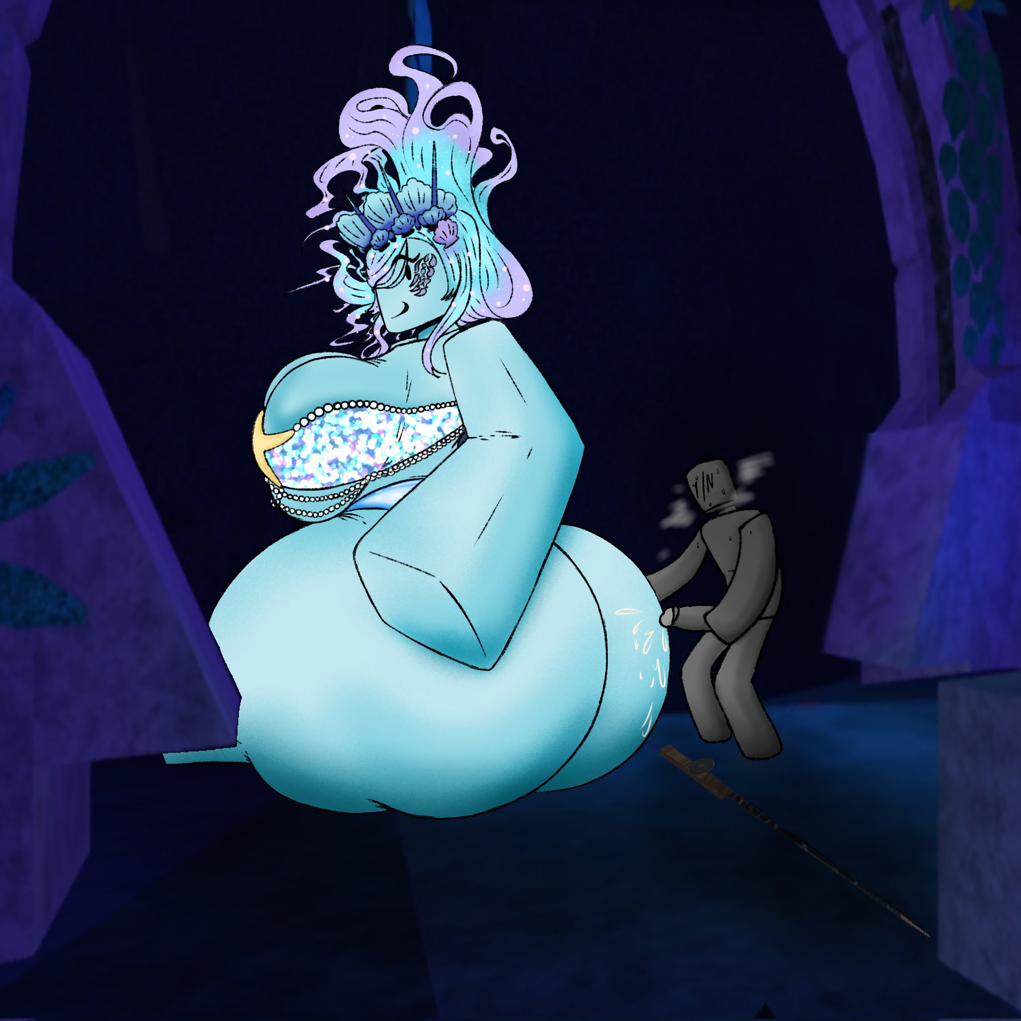1boy, 1girls, ass, big ass, big breasts, blocky body, breasts, fisch (roblox), mella (fisch), mybxkxixi1, penis, roblox, roblox game, robloxian, sideboob, sitting, size difference, standing, tagme, y/n