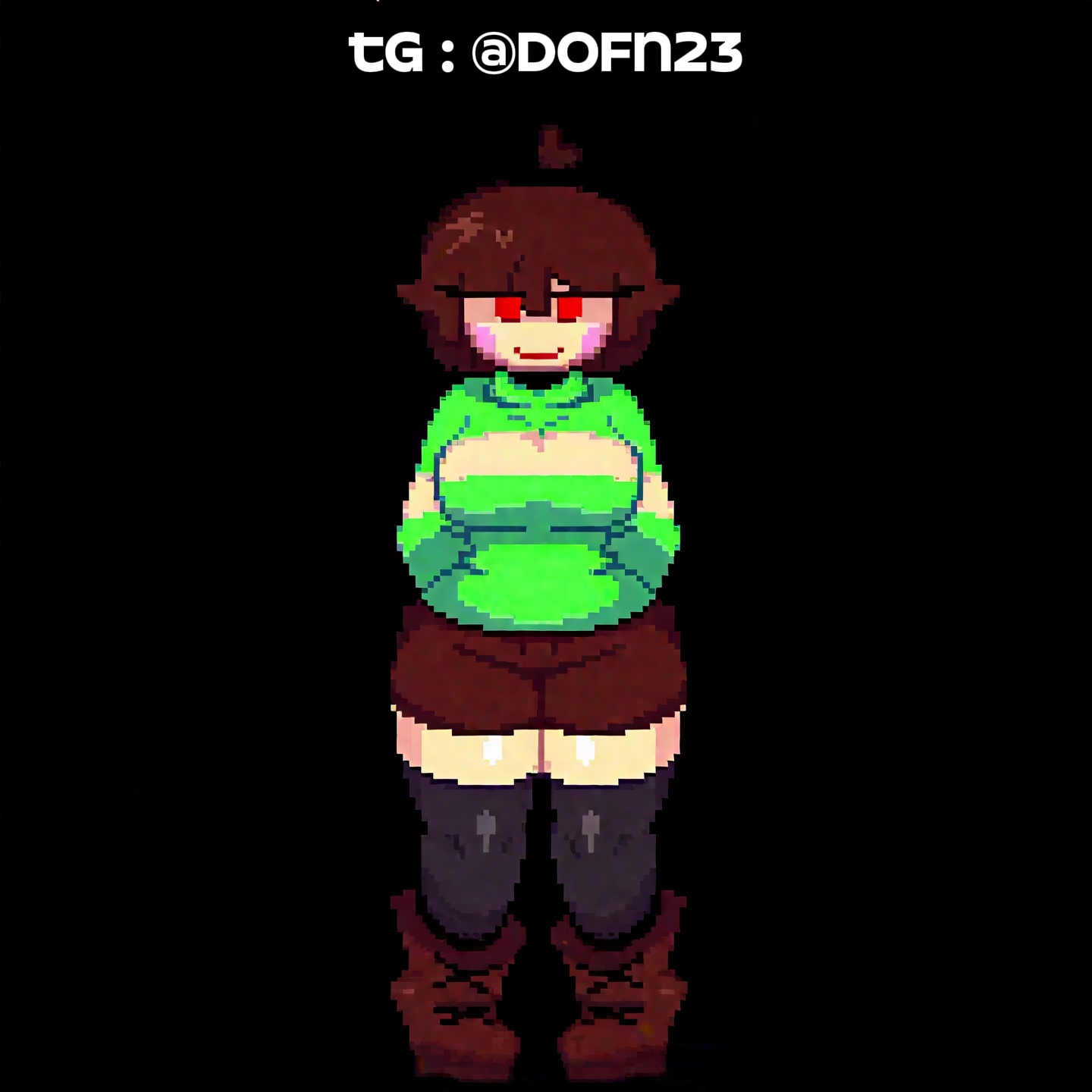 1girls, anthro, ass, big ass, breasts, chara, chara (lovemaniac), chara (undertale), female chara, looking at viewer, love maniac, team nebula, text, thighhighs, undertale, undertale (series), undertale au, video games, wide hips