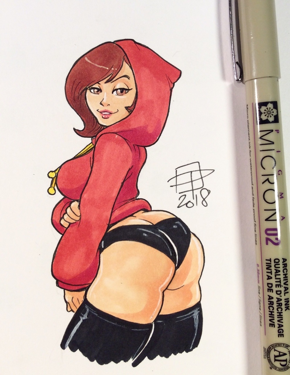 black panties, brown eyes, brown hair, callmepo, disney, elastigirl, female, helen parr, hoodie, looking at viewer, milf, panties, pixar, solo, stockings, the incredibles