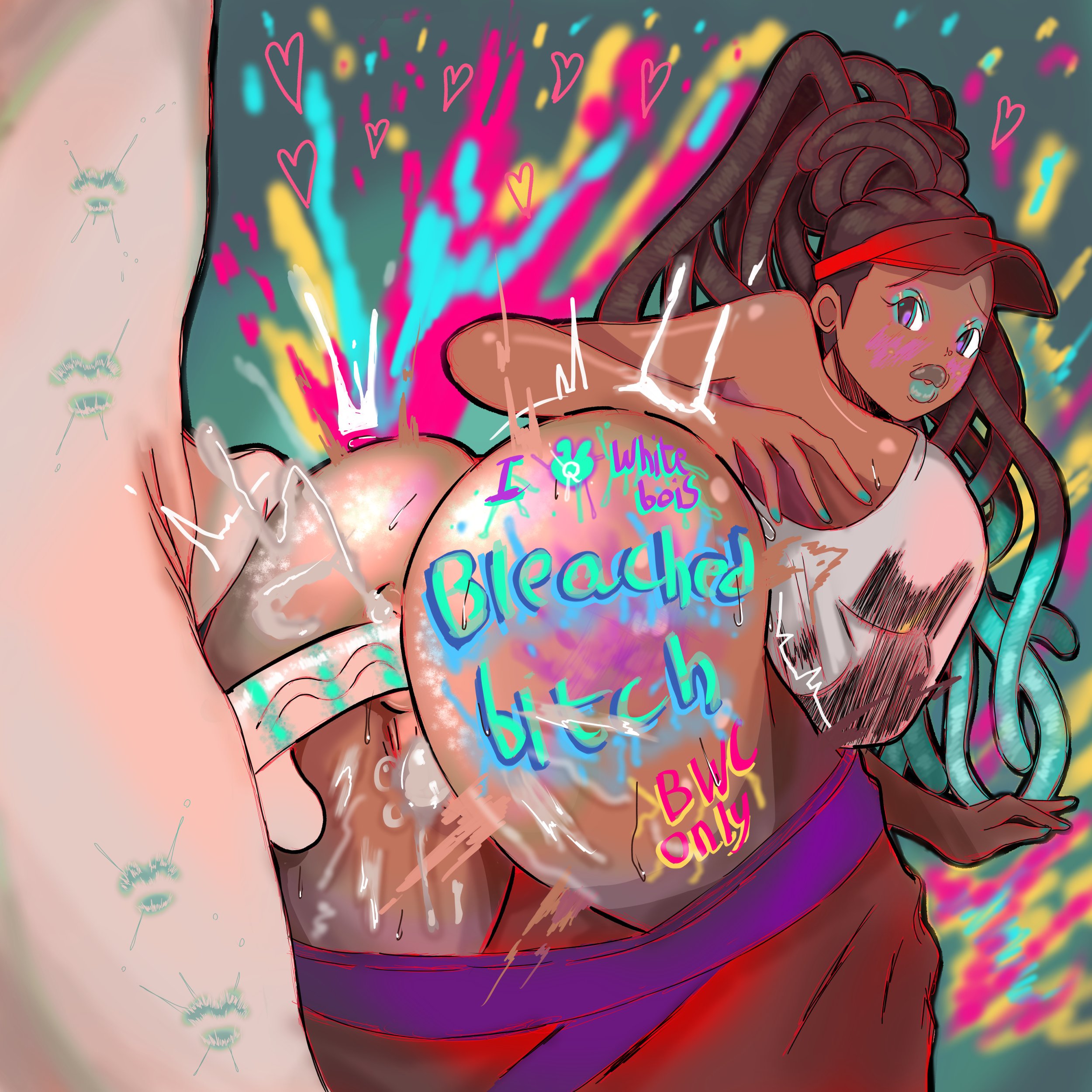 1boy, 1girls, anal, ass, big ass, bleached, body writing, bodypaint, brown lips, cum, dark skin, dark-skinned female, ebony, ebony female, female, graffiti, grandarcch, interracial, kimberly jackson, lipstick mark, lipstick on penis, male, pale-skinned male, penis, raceplay, sex, street fighter, street fighter 6, text, uncensored